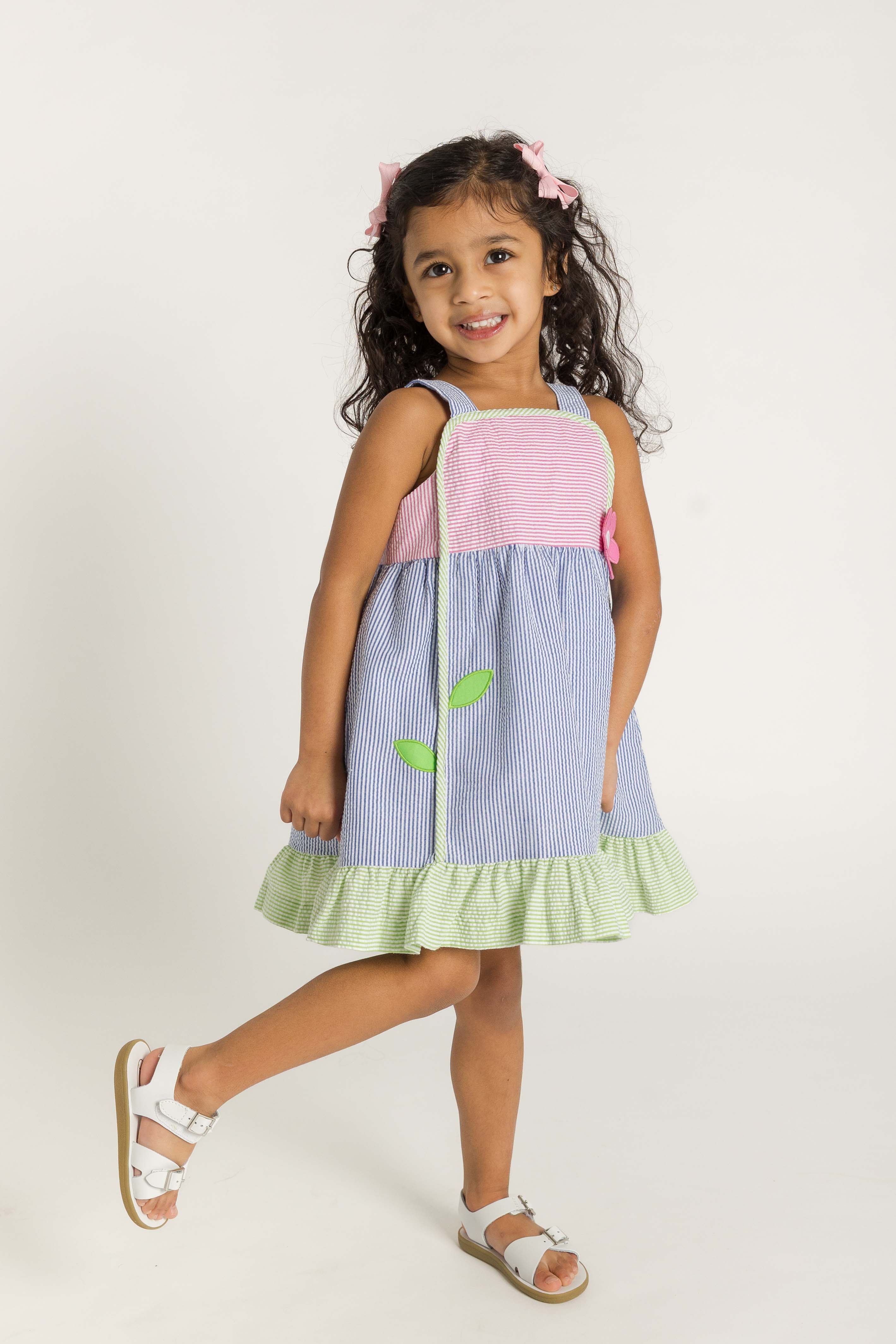 Seersucker Dress With Flower
