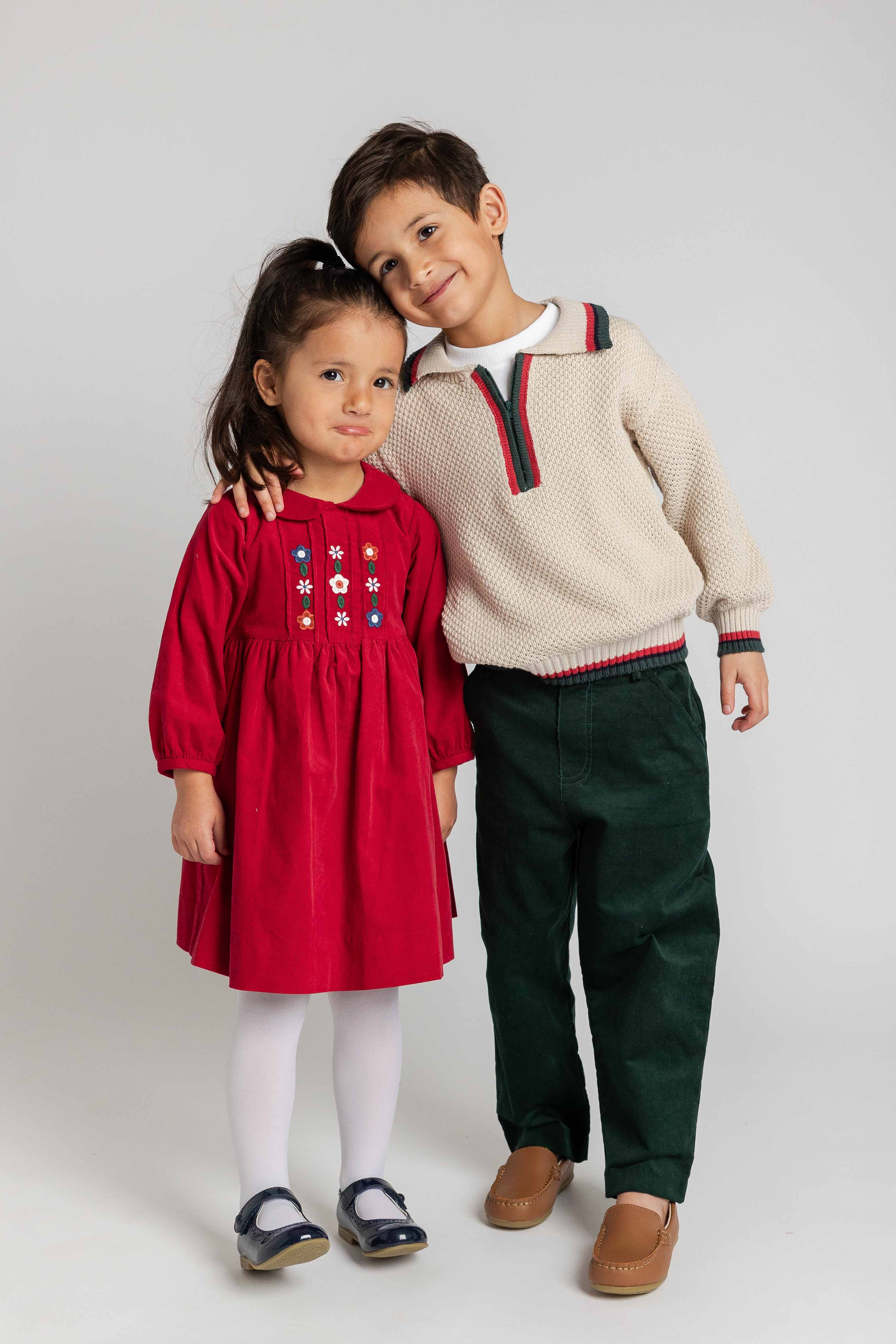 Corduroy Dress with Flowers