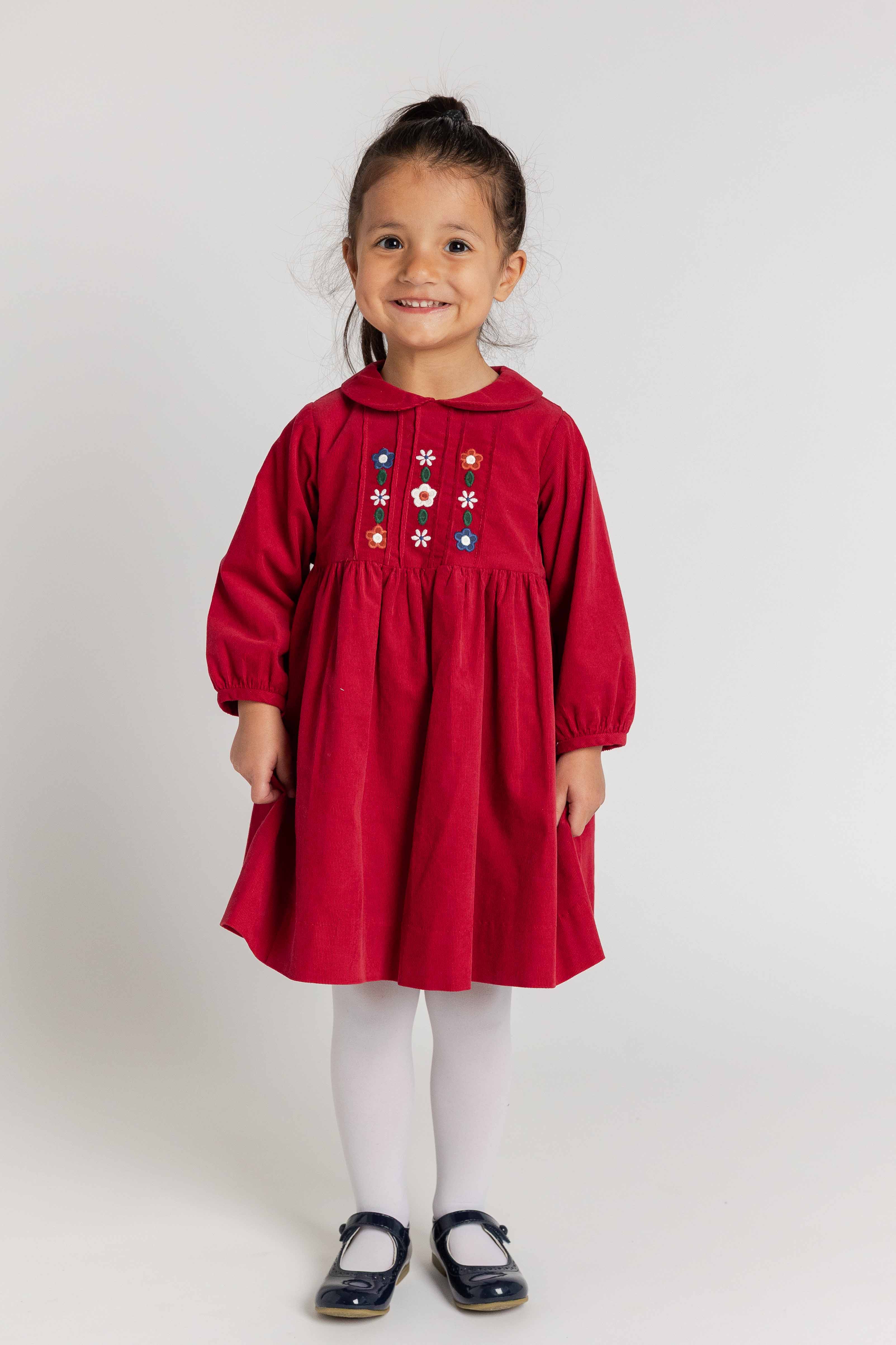 Corduroy Dress with Flowers