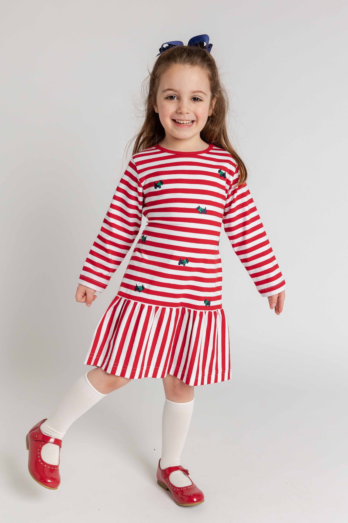 Stripe Knit Dress with Embroidered Scotty Dogs