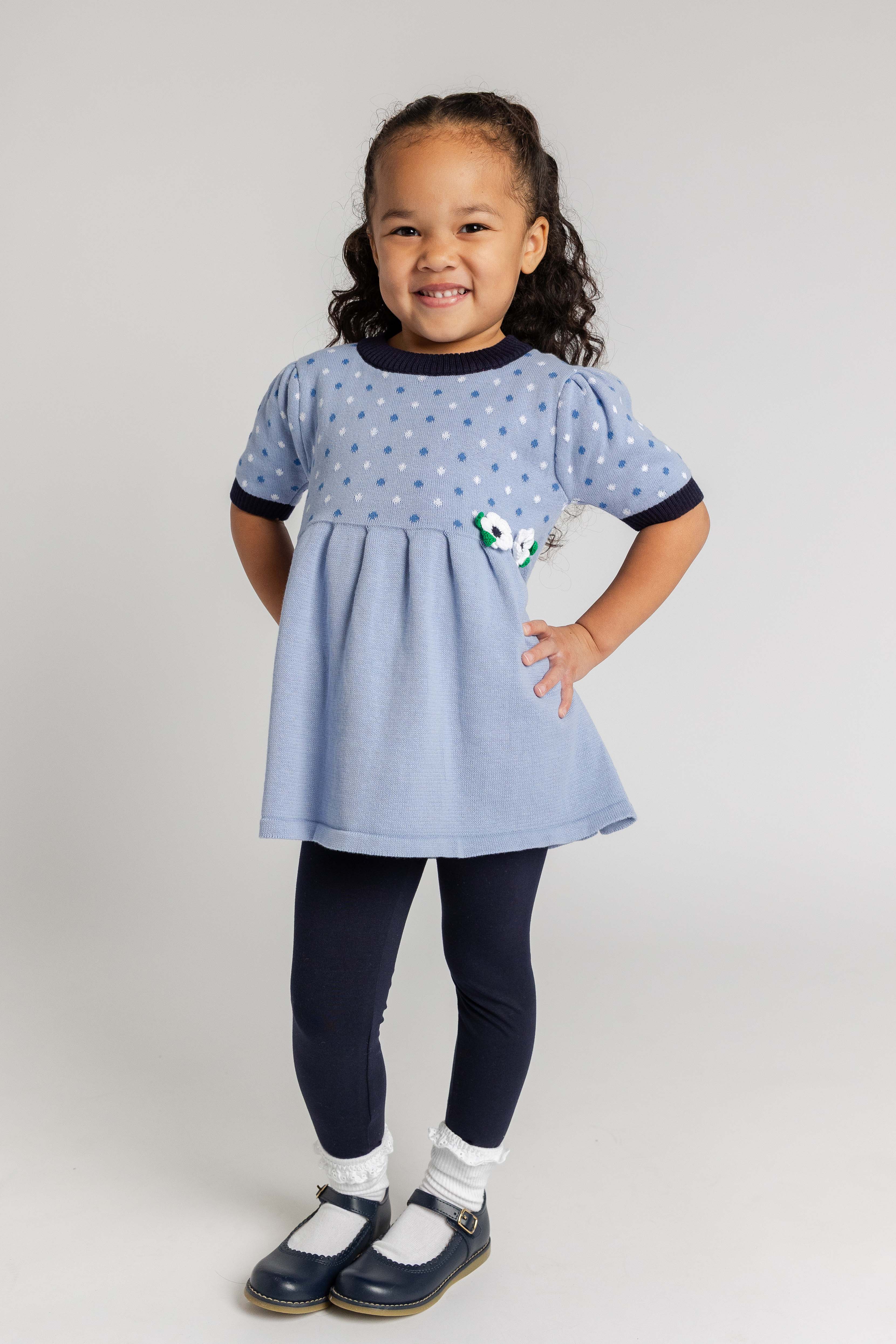 Polka Dot Sweater Tunic Set with Flowers