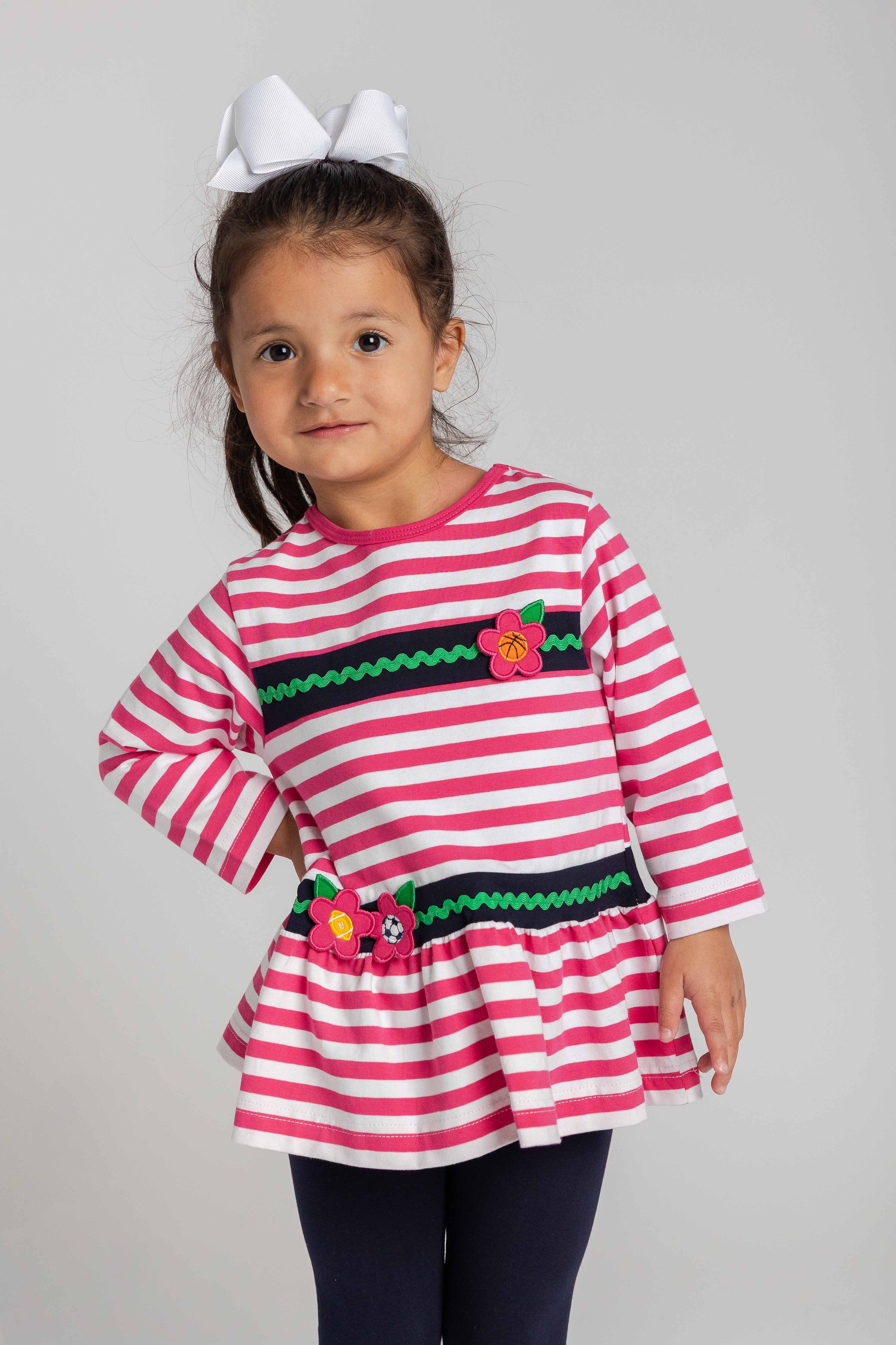 Stripe Knit Tunic Set with Sport Flowers