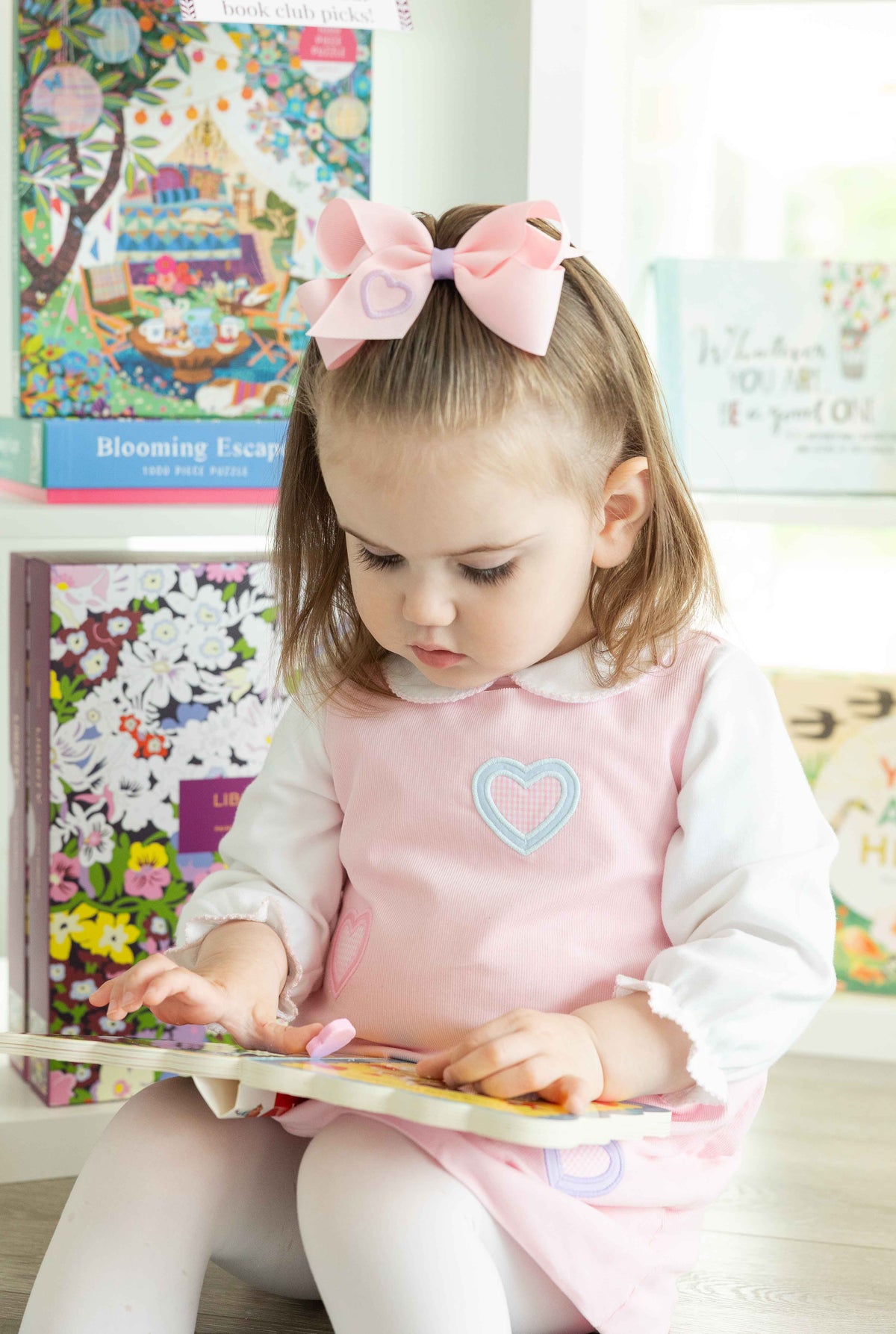 Medium Pink Custom Heart Embroidery Grosgrain Hair Bow