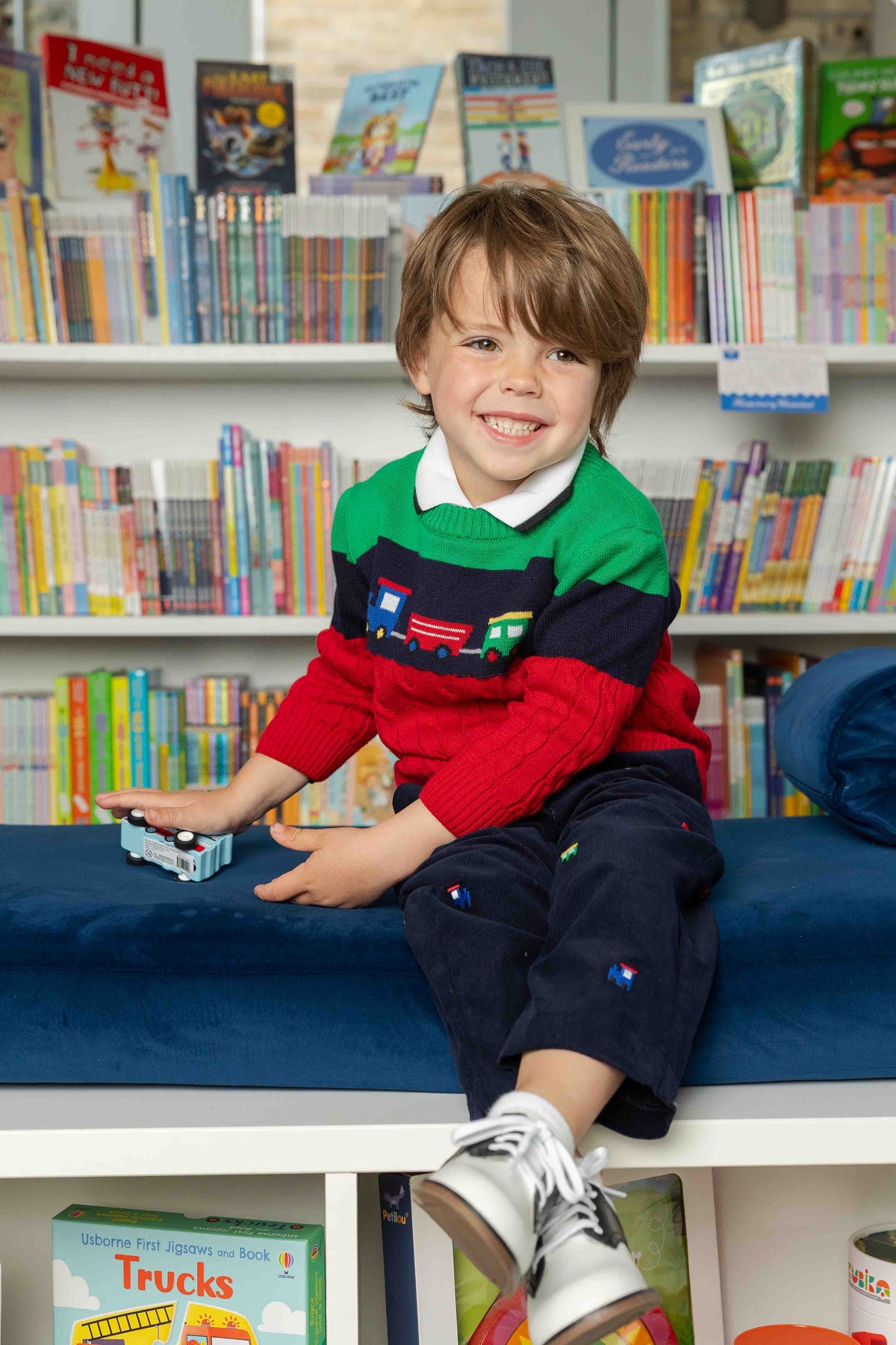 Corduroy Fake Fly Pants with Allover Embroidery