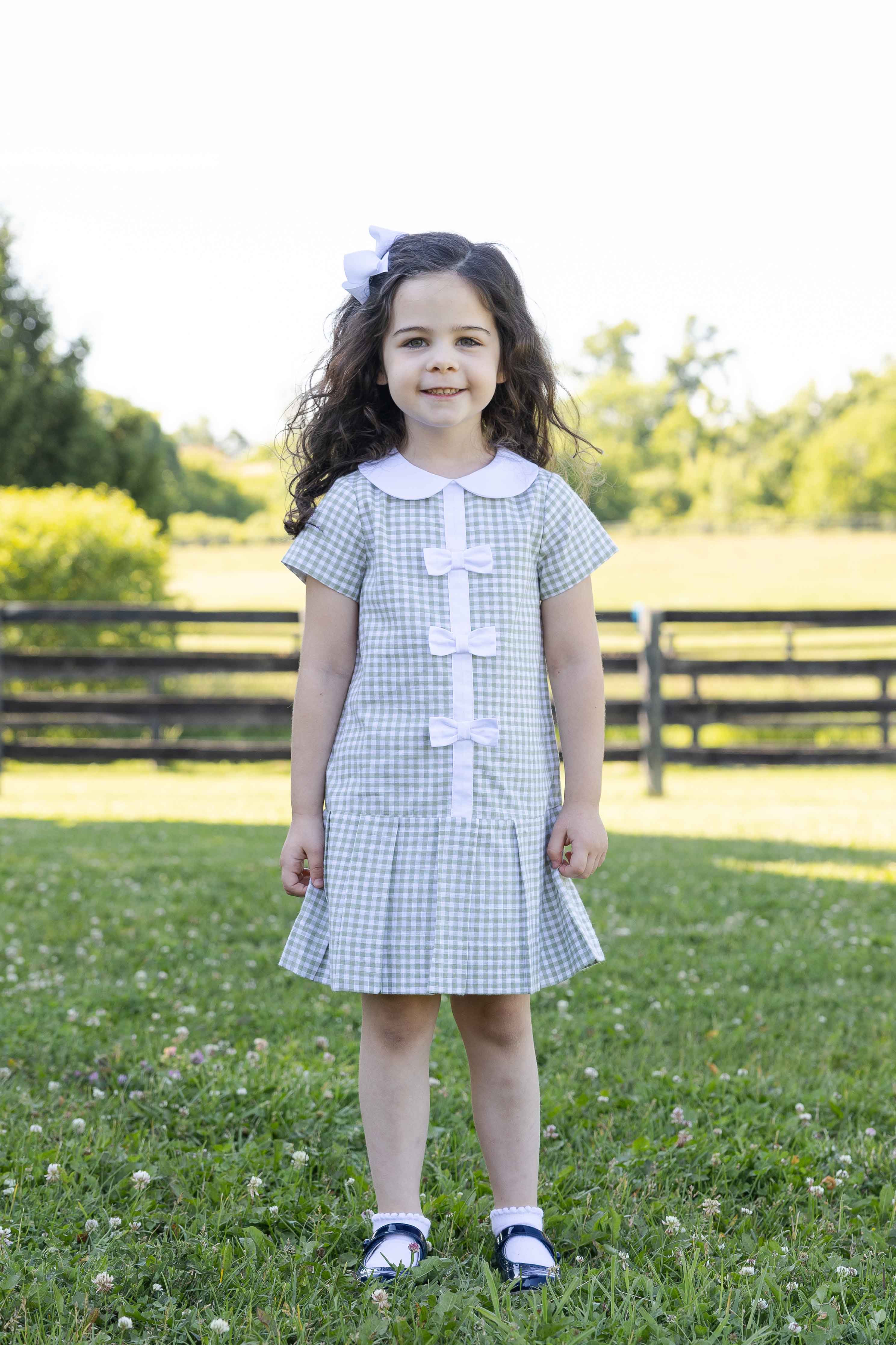 Check Dress with Pleated Skirt And Bows