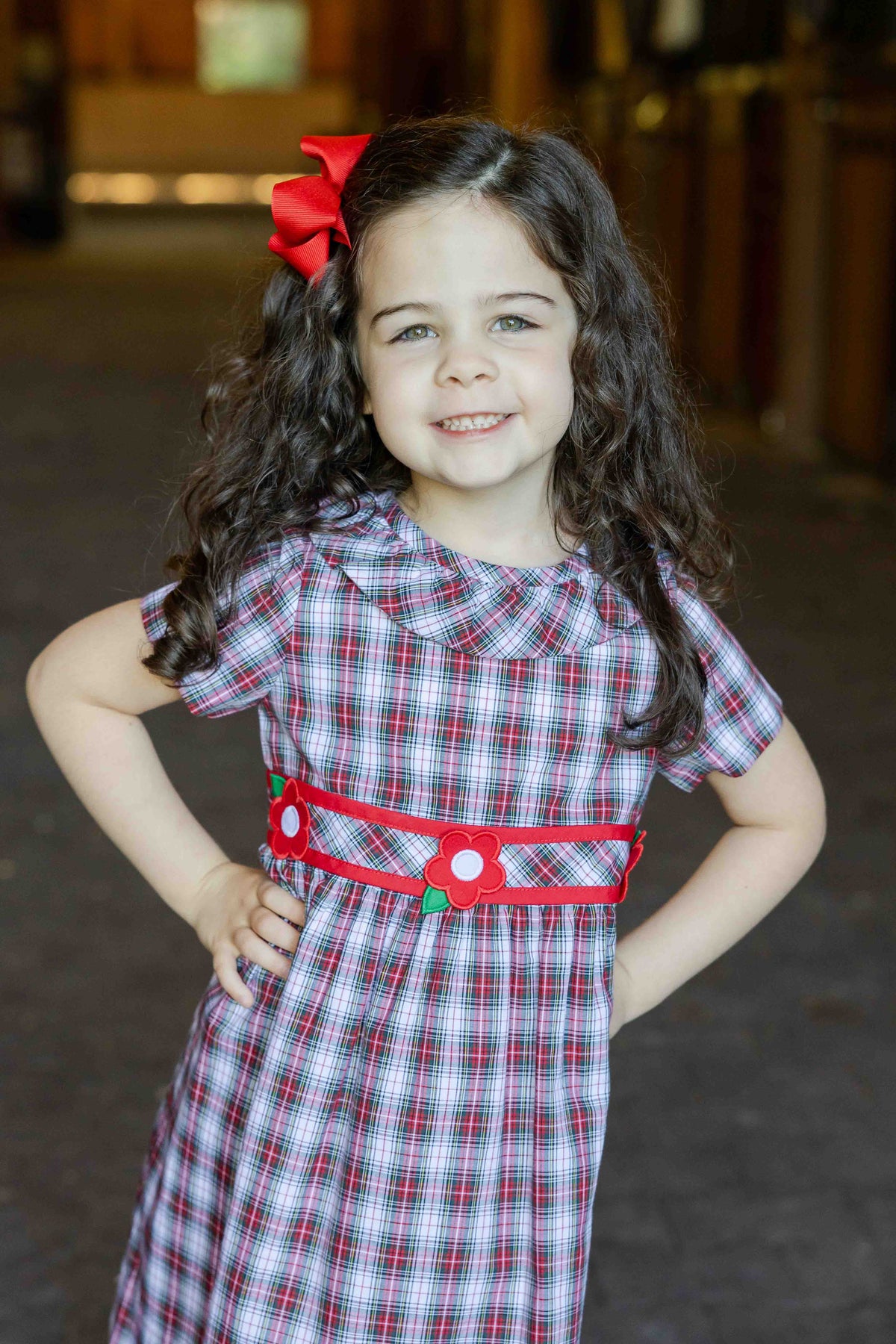 Plaid Dress with Neck Ruffle