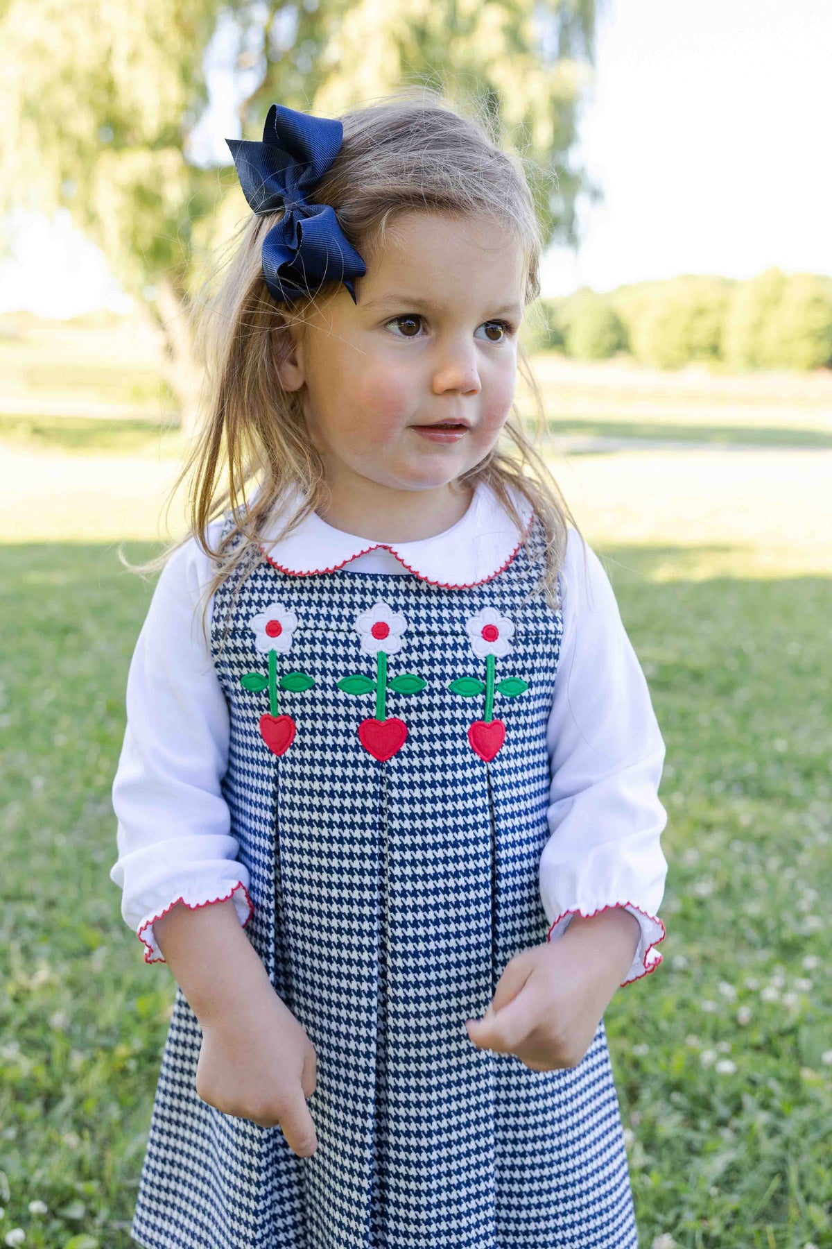 Houndstooth Jumper with Hearts & Flowers