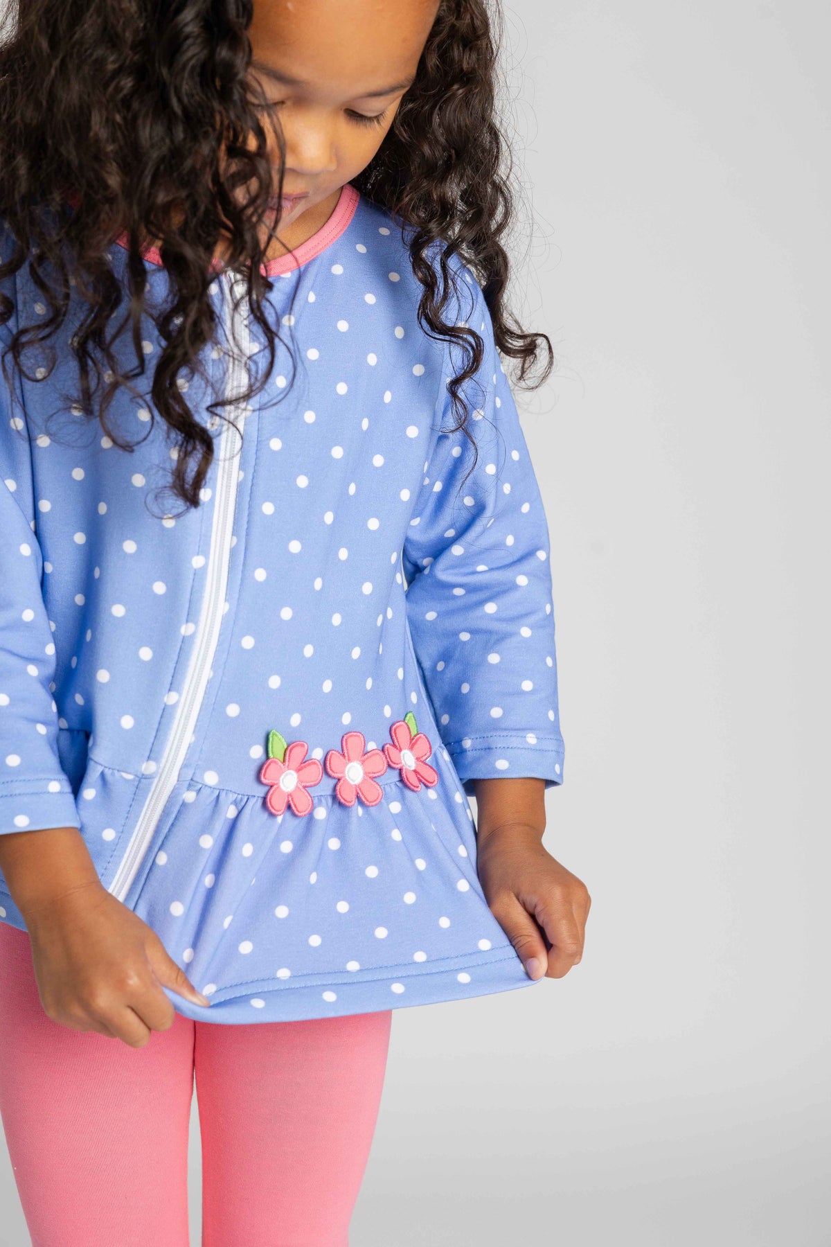 Dot Print Jacket Set with Flowers