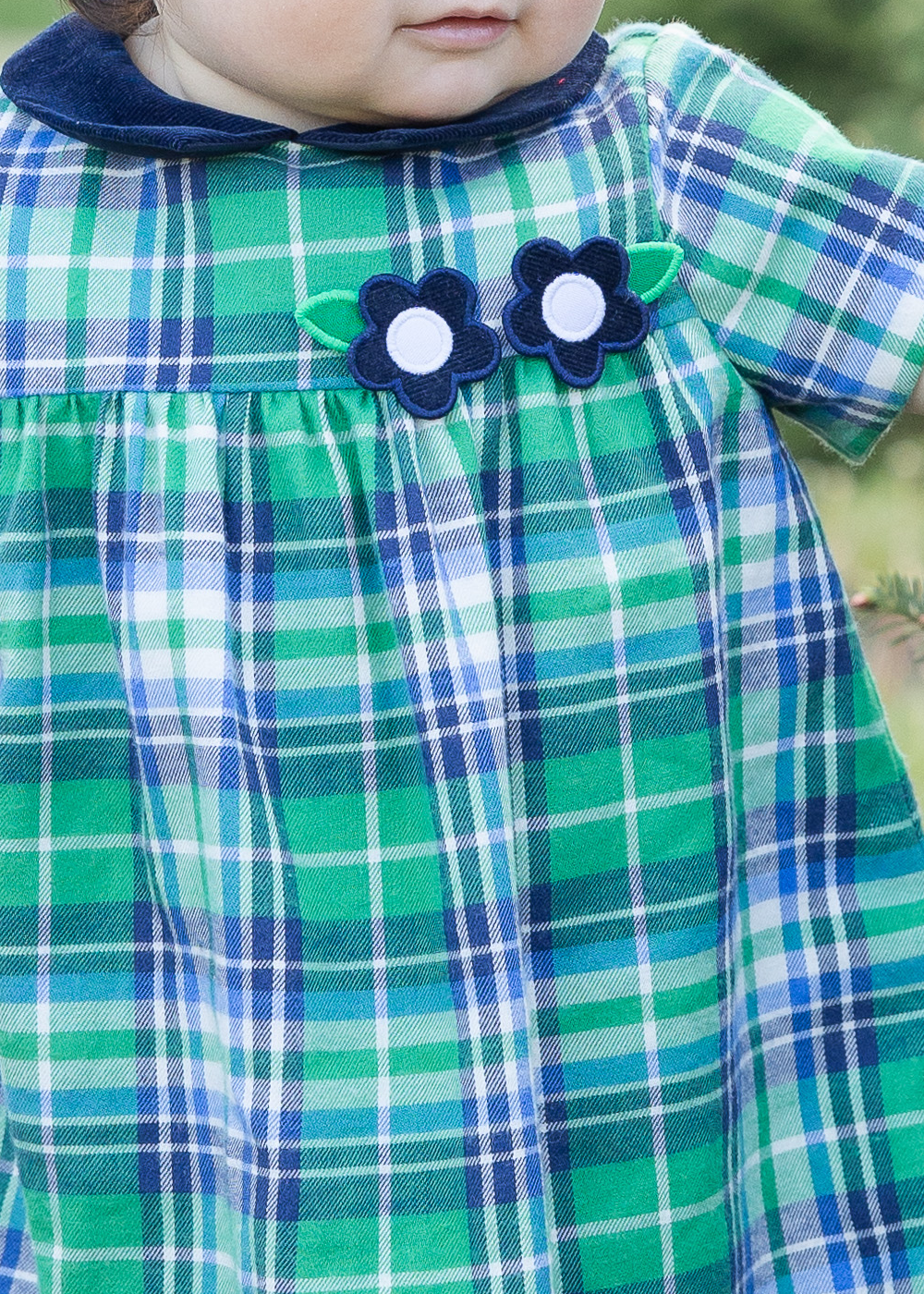 Plaid Dress With Shirring And Flowers