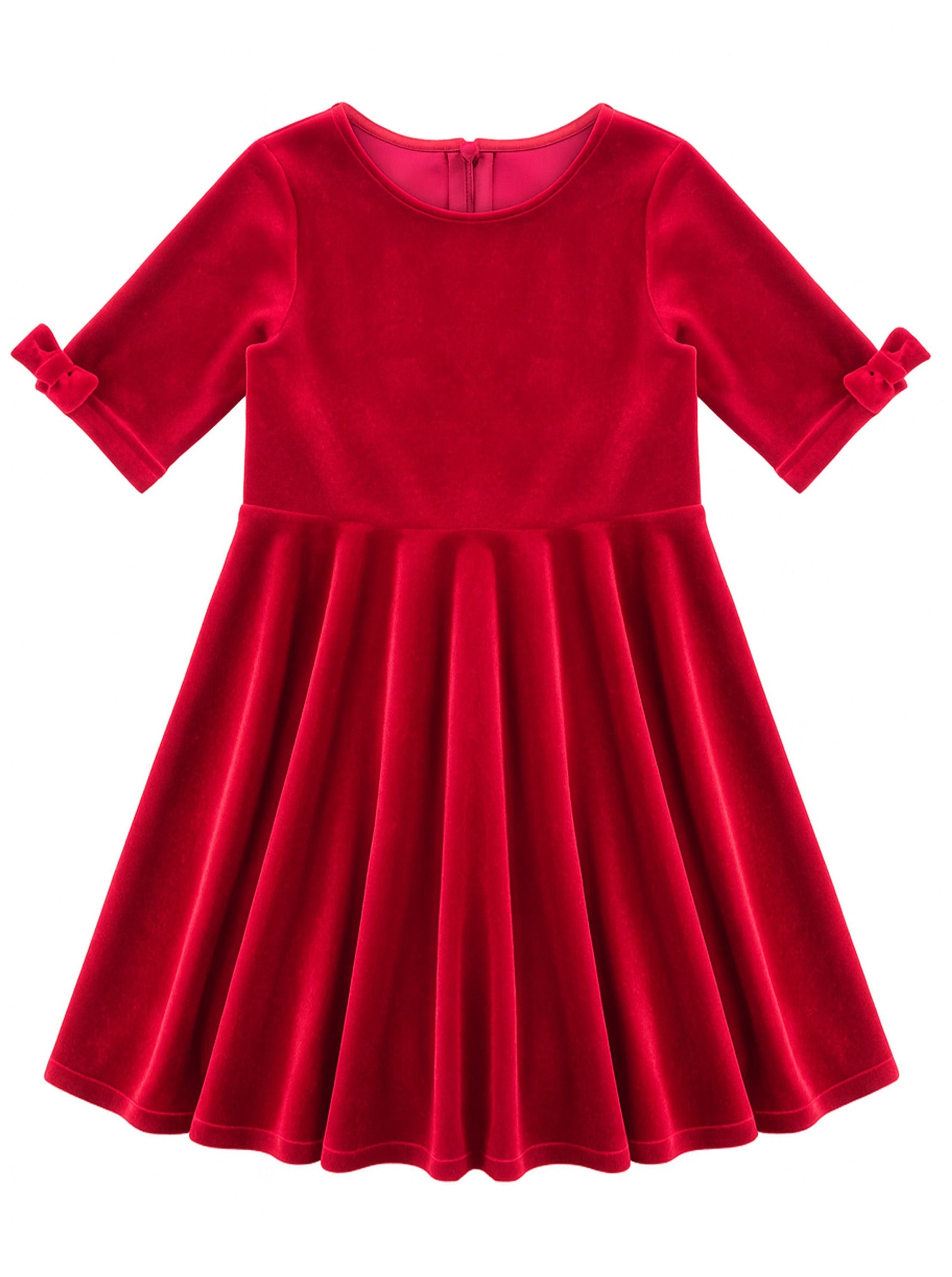 Stretch Velvet Dress With Sleeve Bows