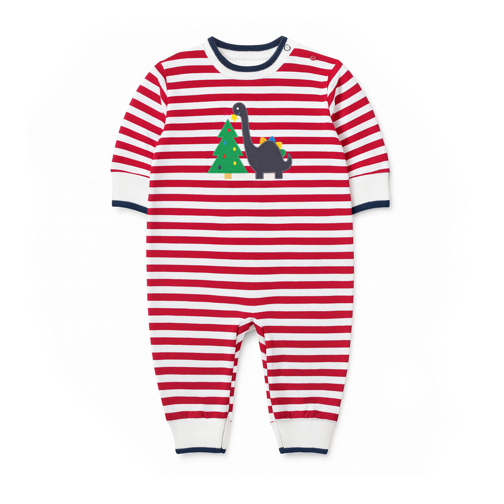 Stripe Knit Longall With Dino & Chistmas Tree