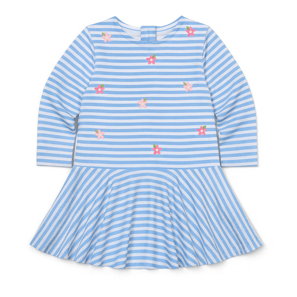Stripe Knit Dress With Embroidered Flowers