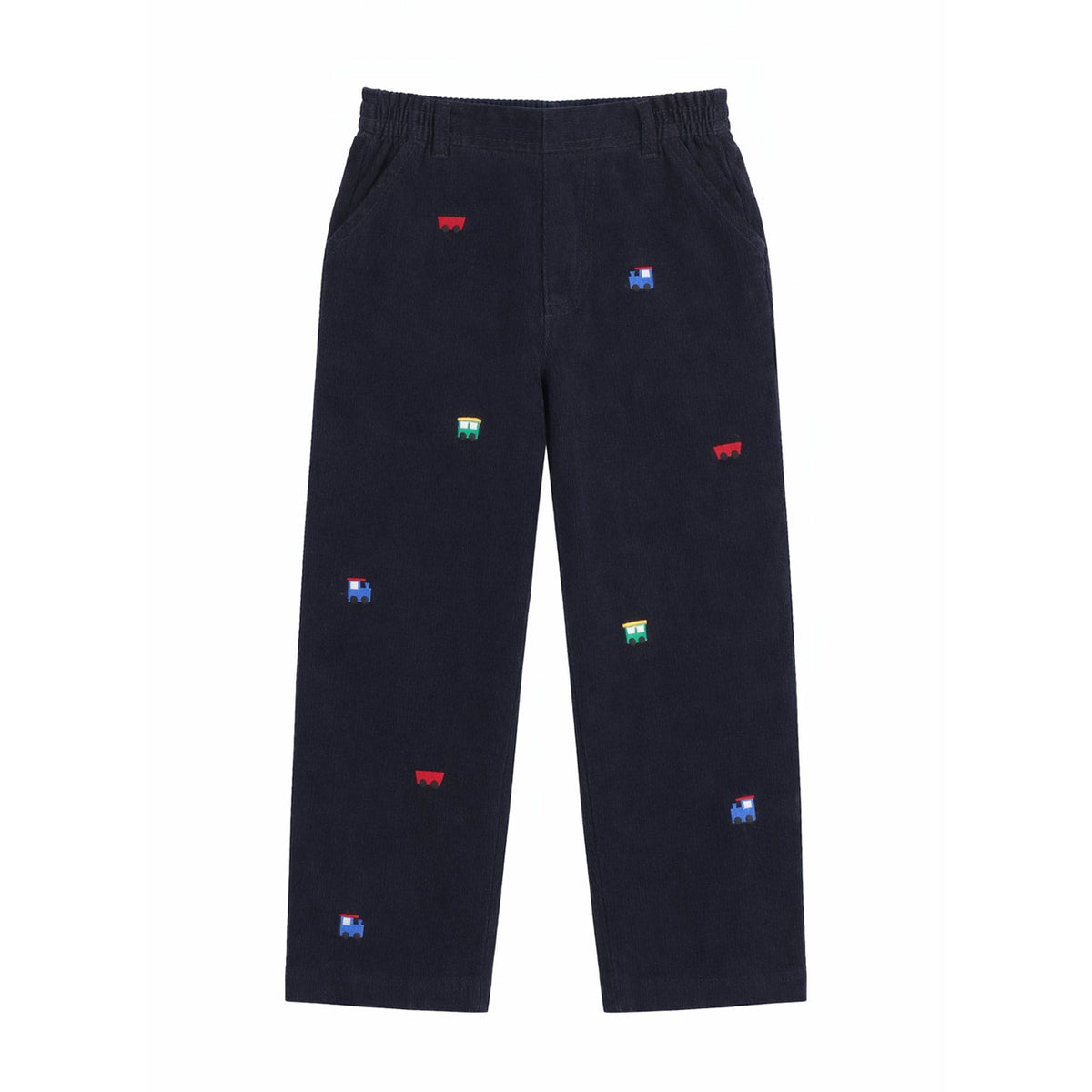 Corduroy Fake Fly Pants with Allover Embroidery