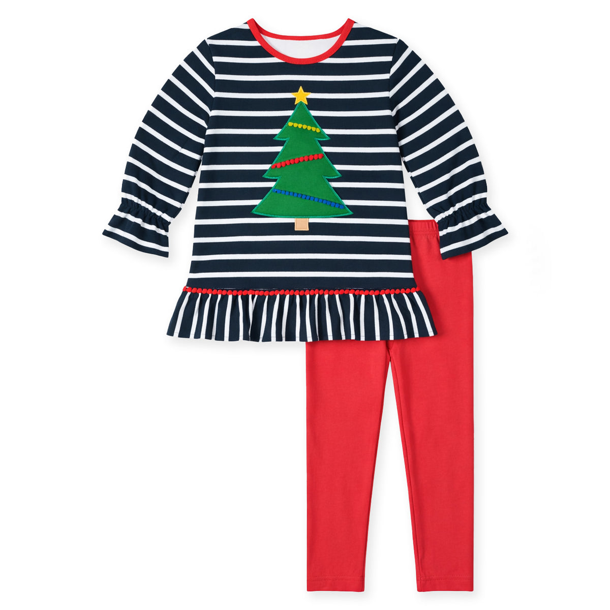 Stripe Knit Tunic Set with Christmas Tree