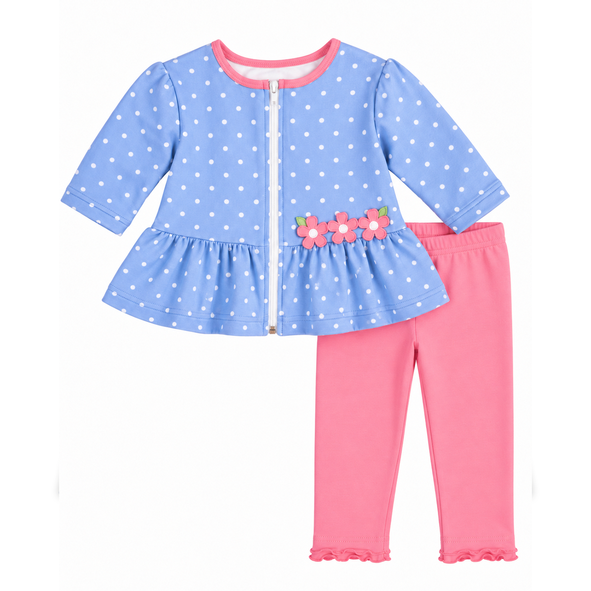 Dot Print Jacket Set with Flowers