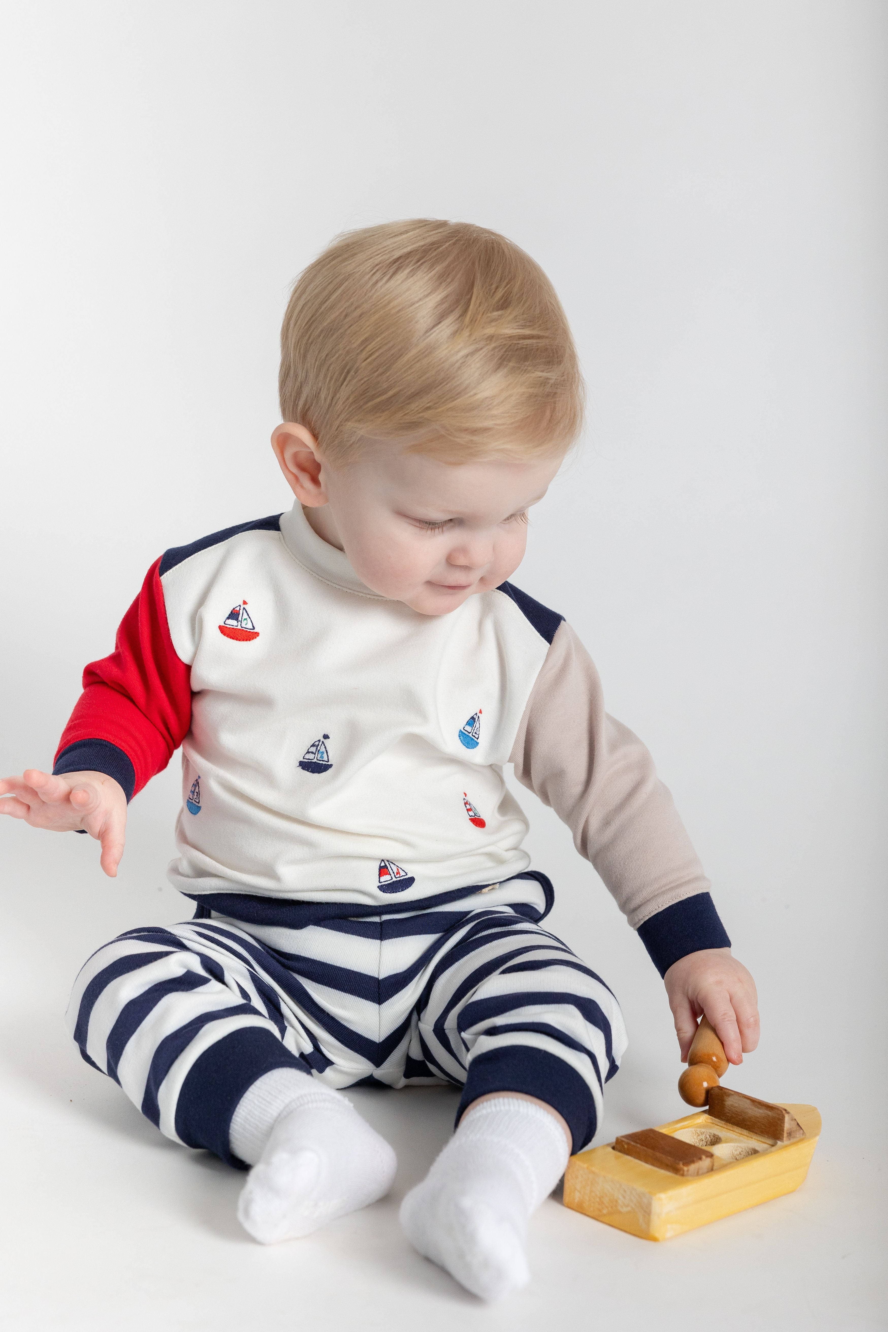 French Terry Knit Set With Sailboats