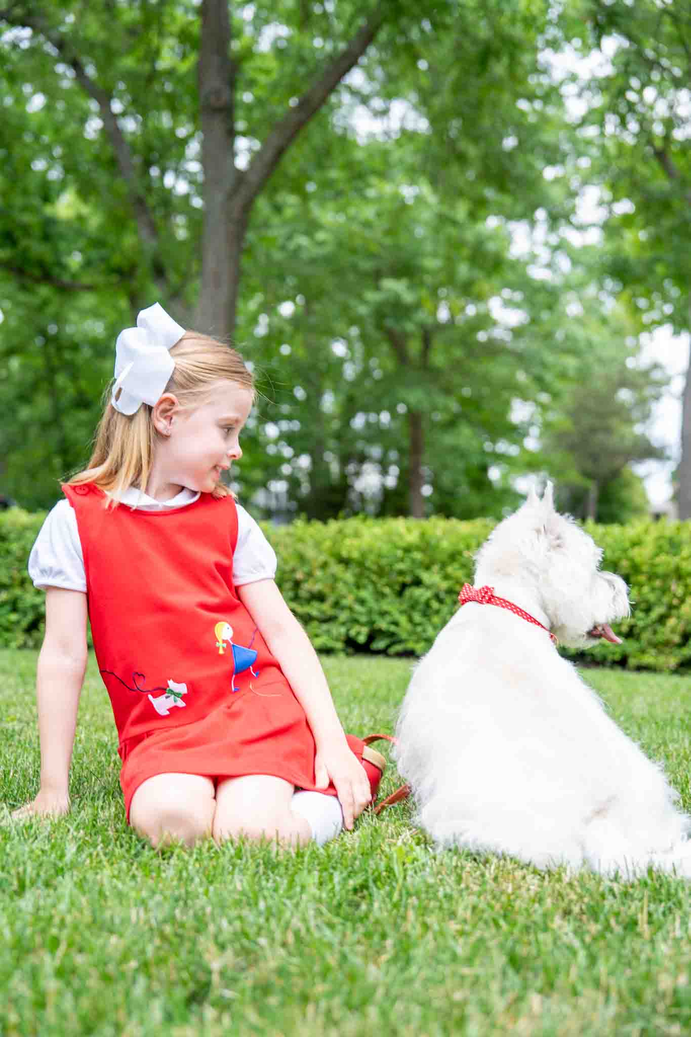 Pique Knit Jumper With Girl Walking Dog
