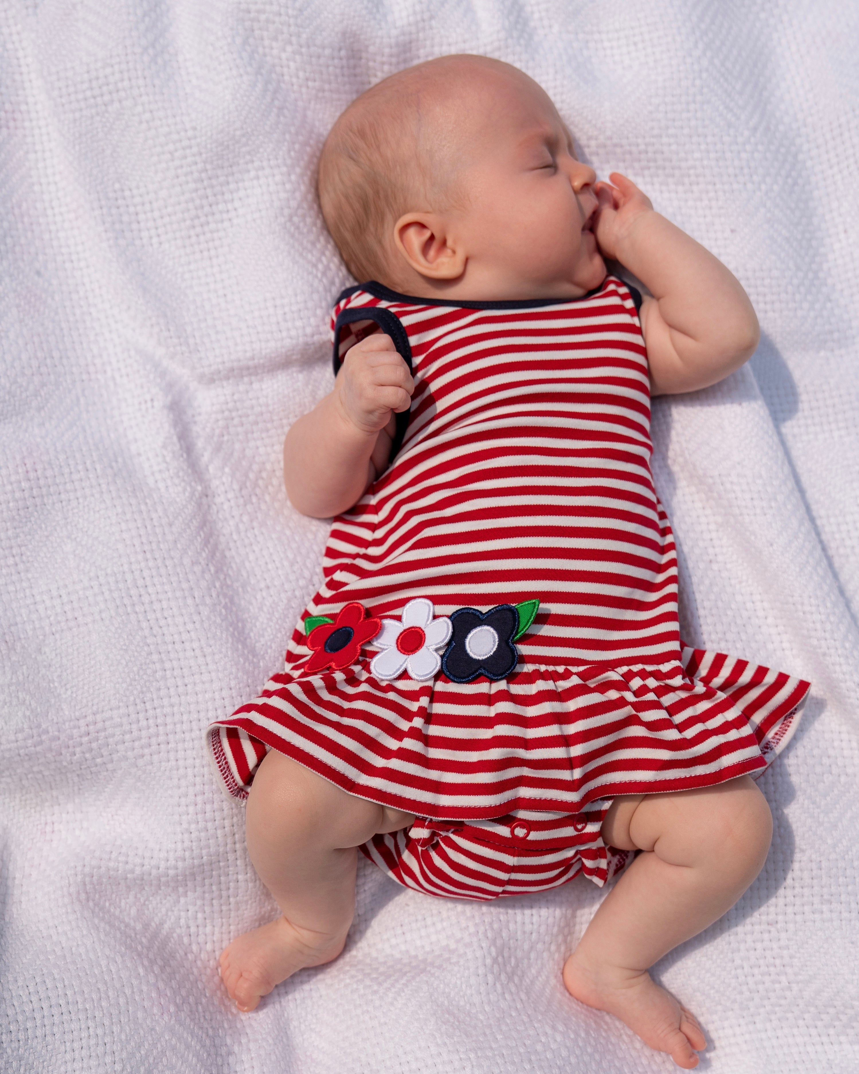 Stripe Knit Romper With Flowers