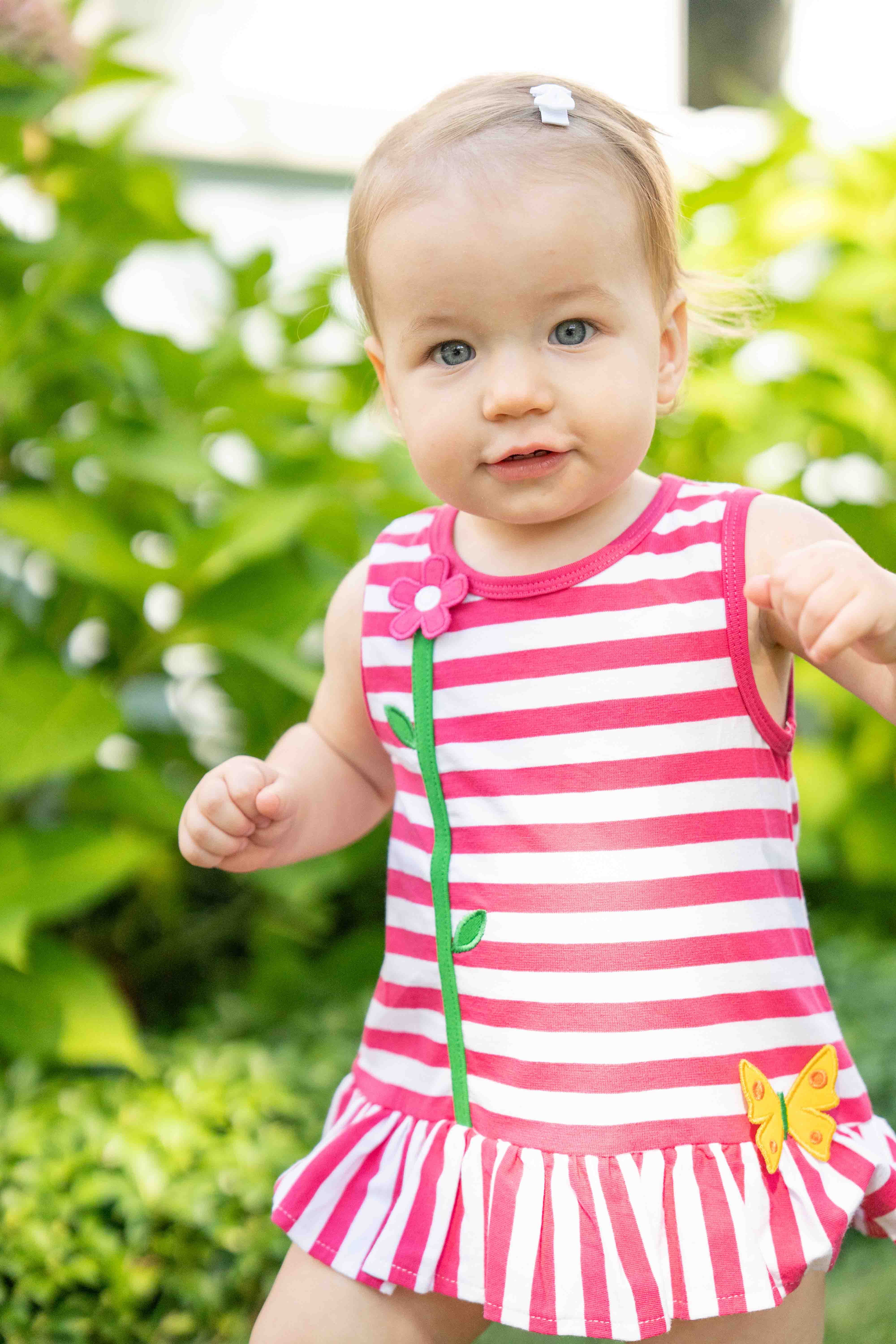 Stripe Knit Romper With Flower