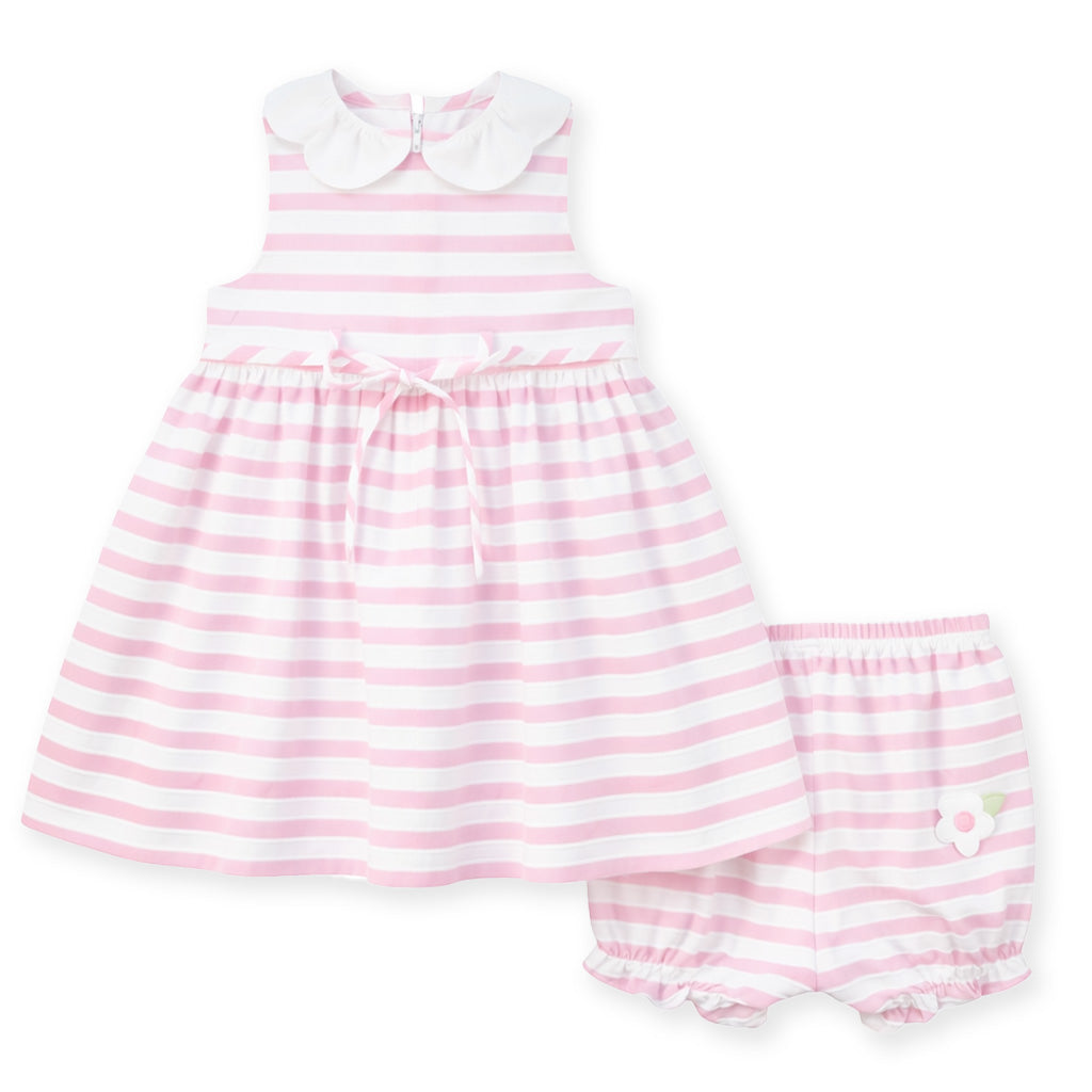 Pink Stripe Dress & Bloomer with Flowers