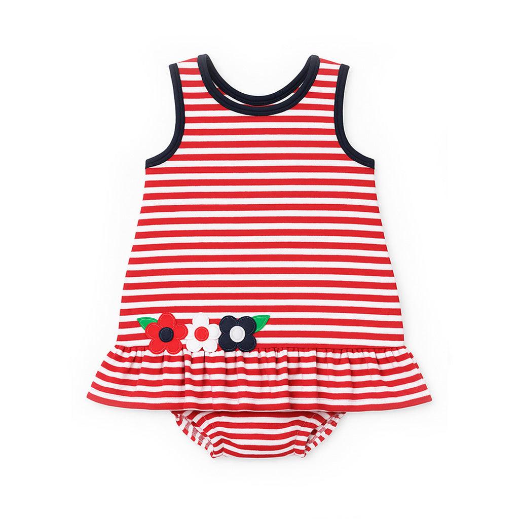 Stripe Knit Romper With Flowers