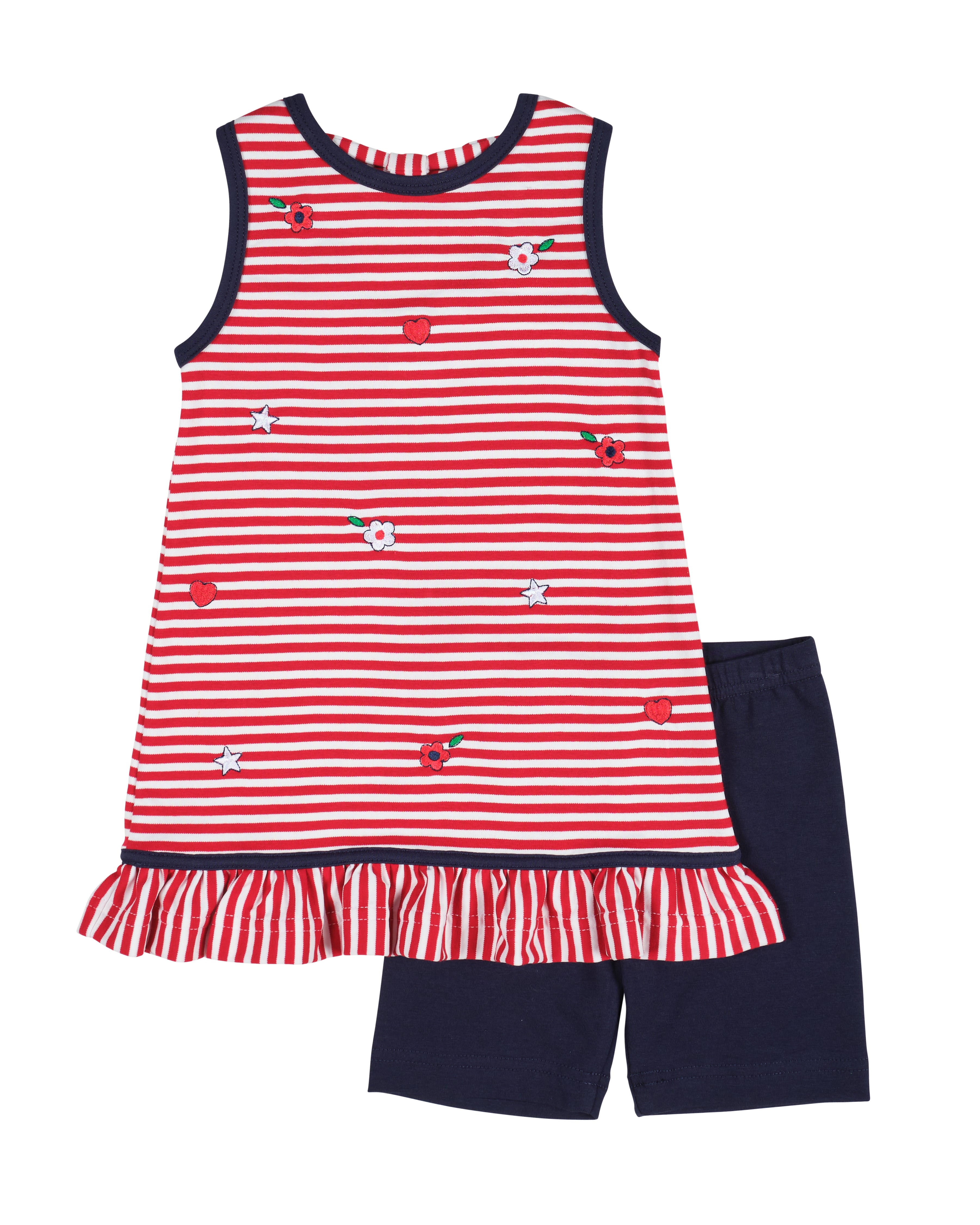 Stripe Knit Short Set With Emb Hearts, Stars, Flowers