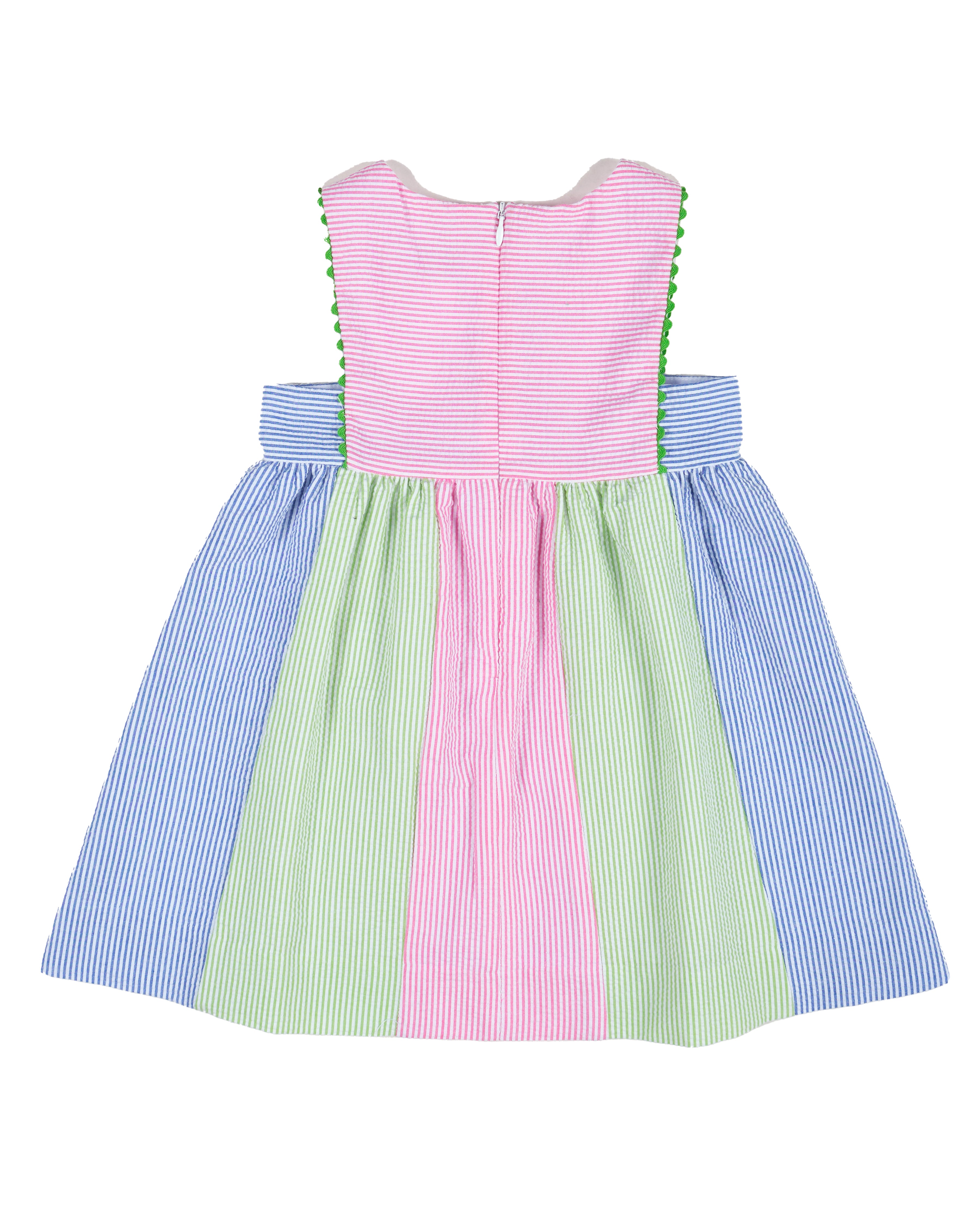 Stripe Seersucker Dress With Flowers