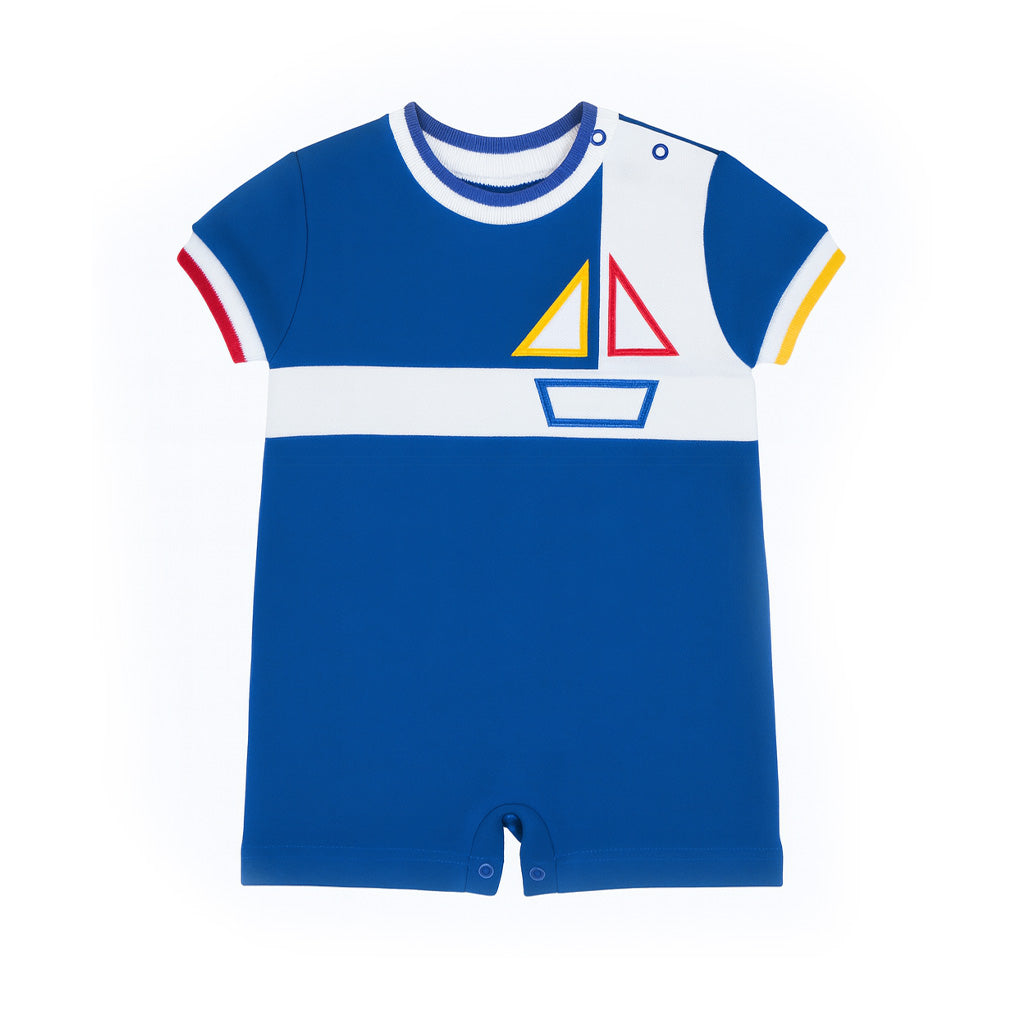 Pique Knit Shortall With Sailboat