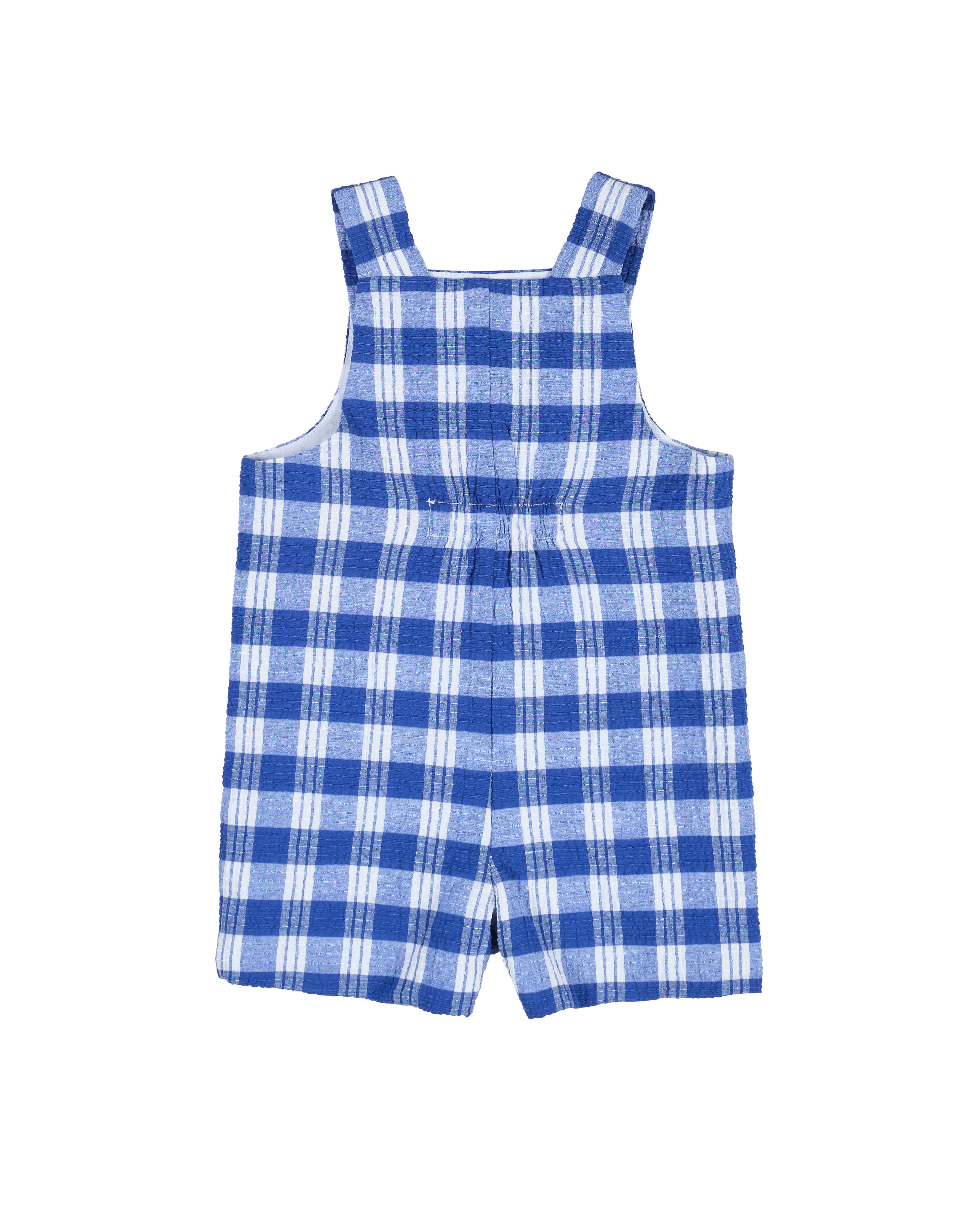 Plaid Seersucker Shortall With Front Pocket