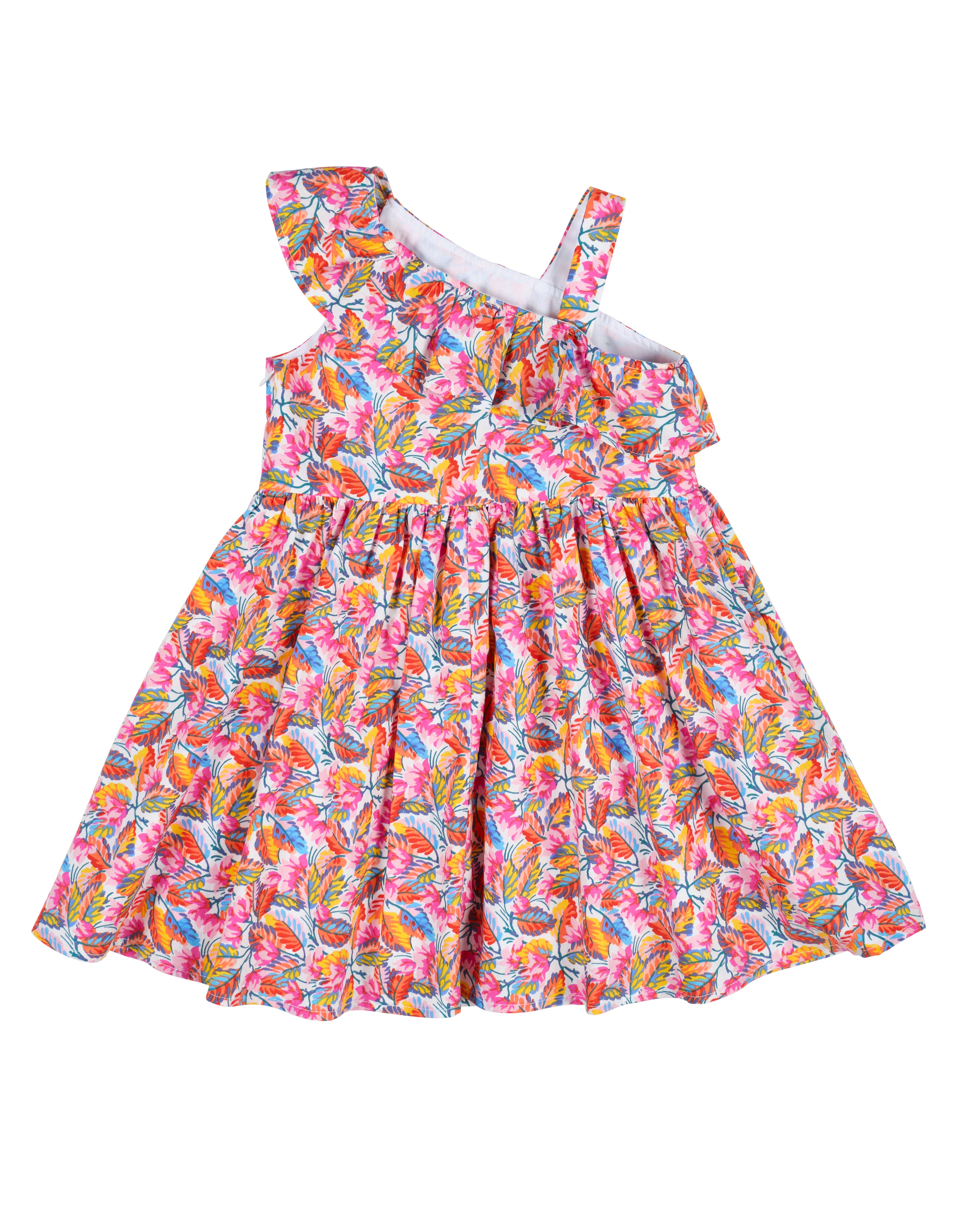 Leaf Print One Shoulder Dress