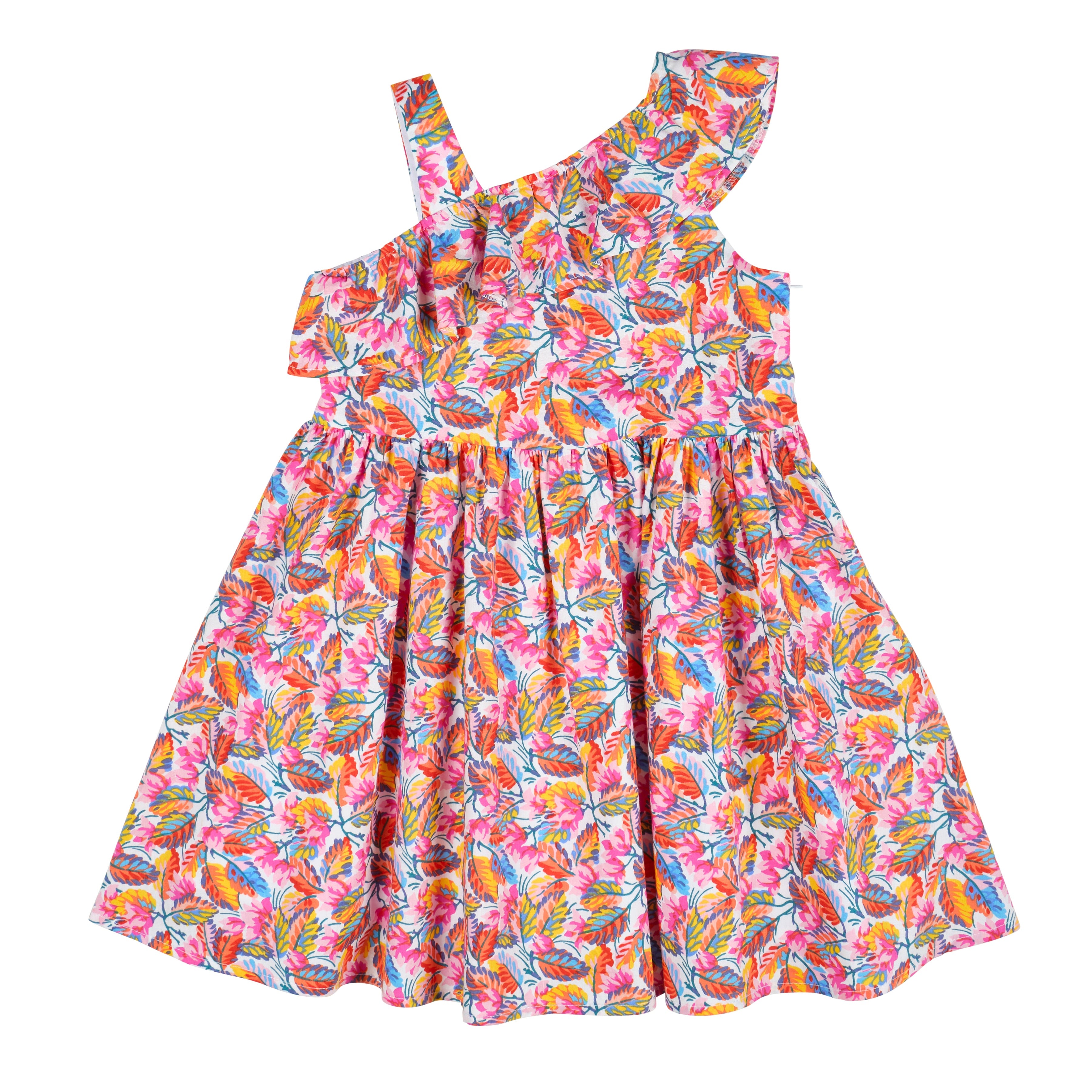 Leaf Print One Shoulder Dress