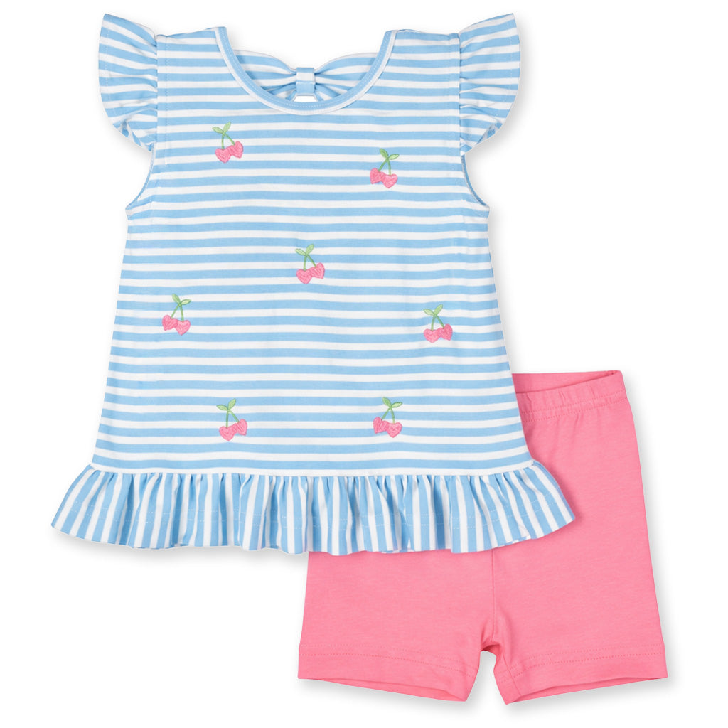 Knit Short Set With Embroidered Heart Cherries