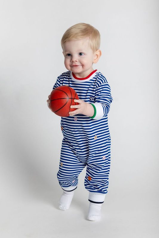 Stripe Knit Longall With Emb Sport Balls