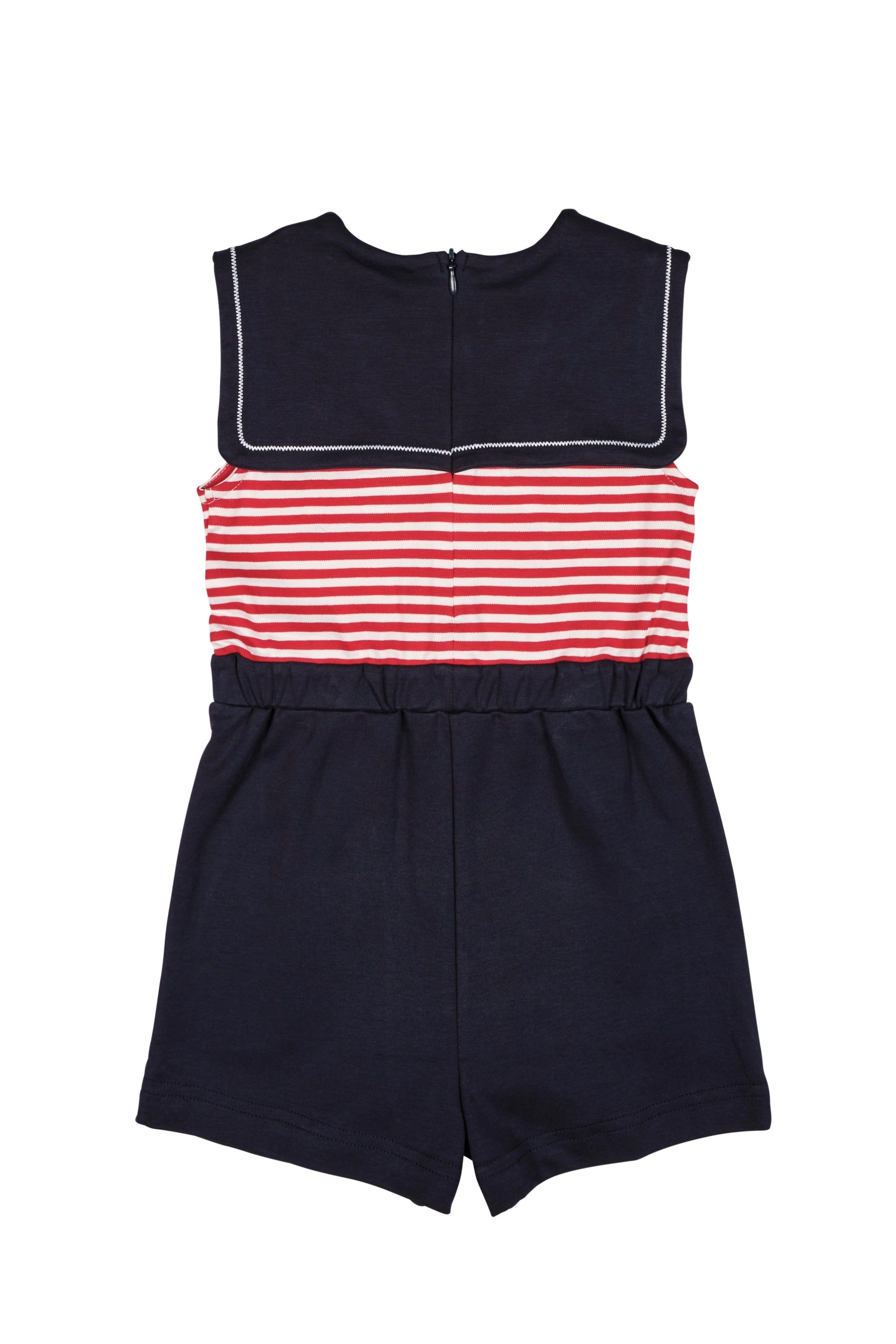 Stripe Knit Shorts Romper With Sailor Collar