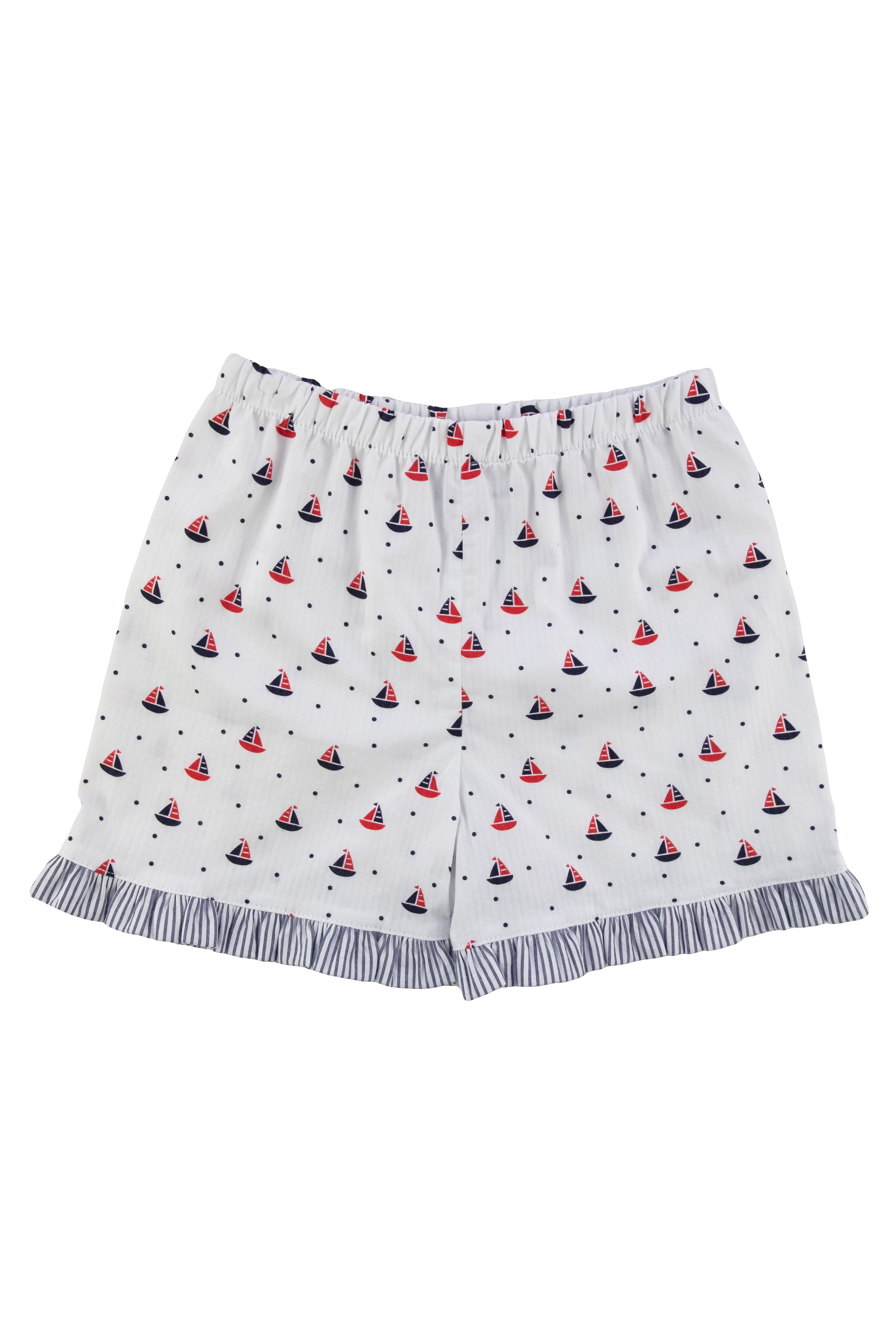 Printed Seersucker Shorts With Ruffle Hem