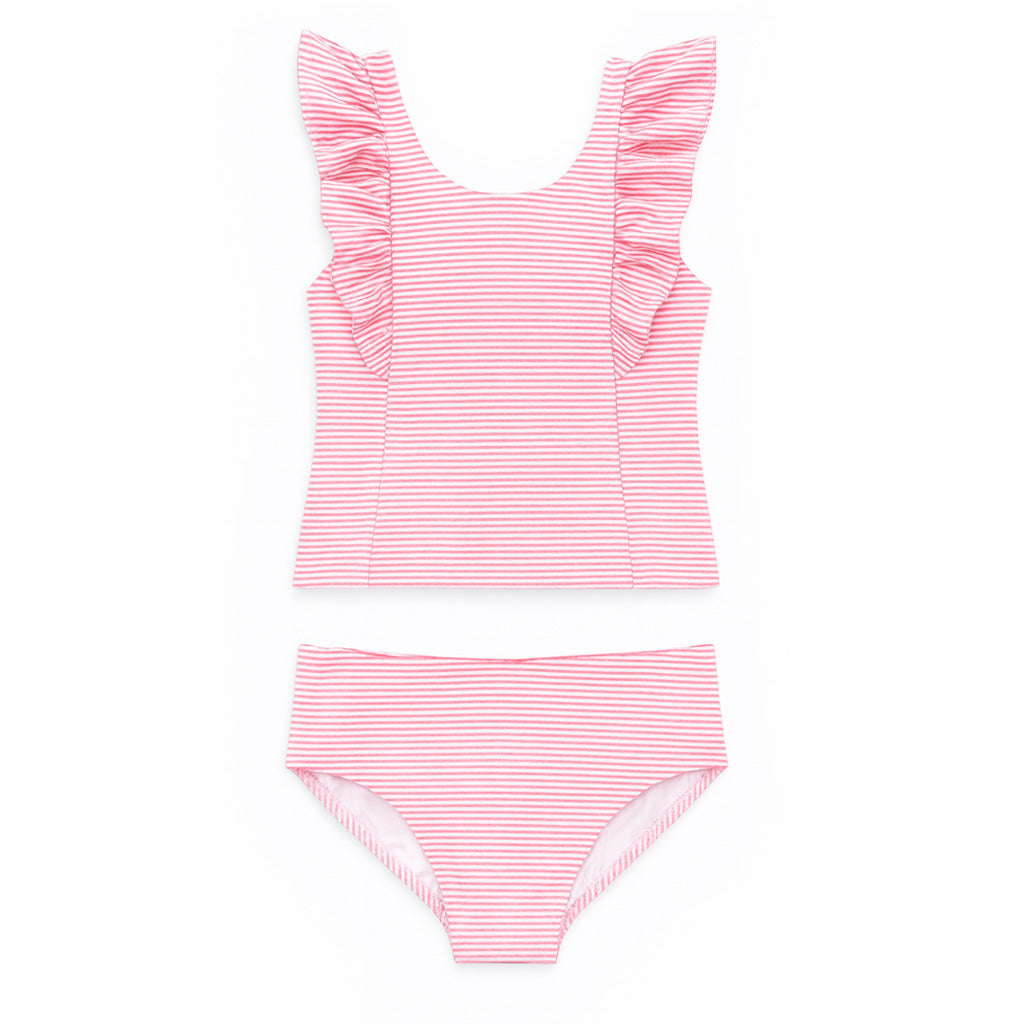 Seersucker Tankini With Ruffles