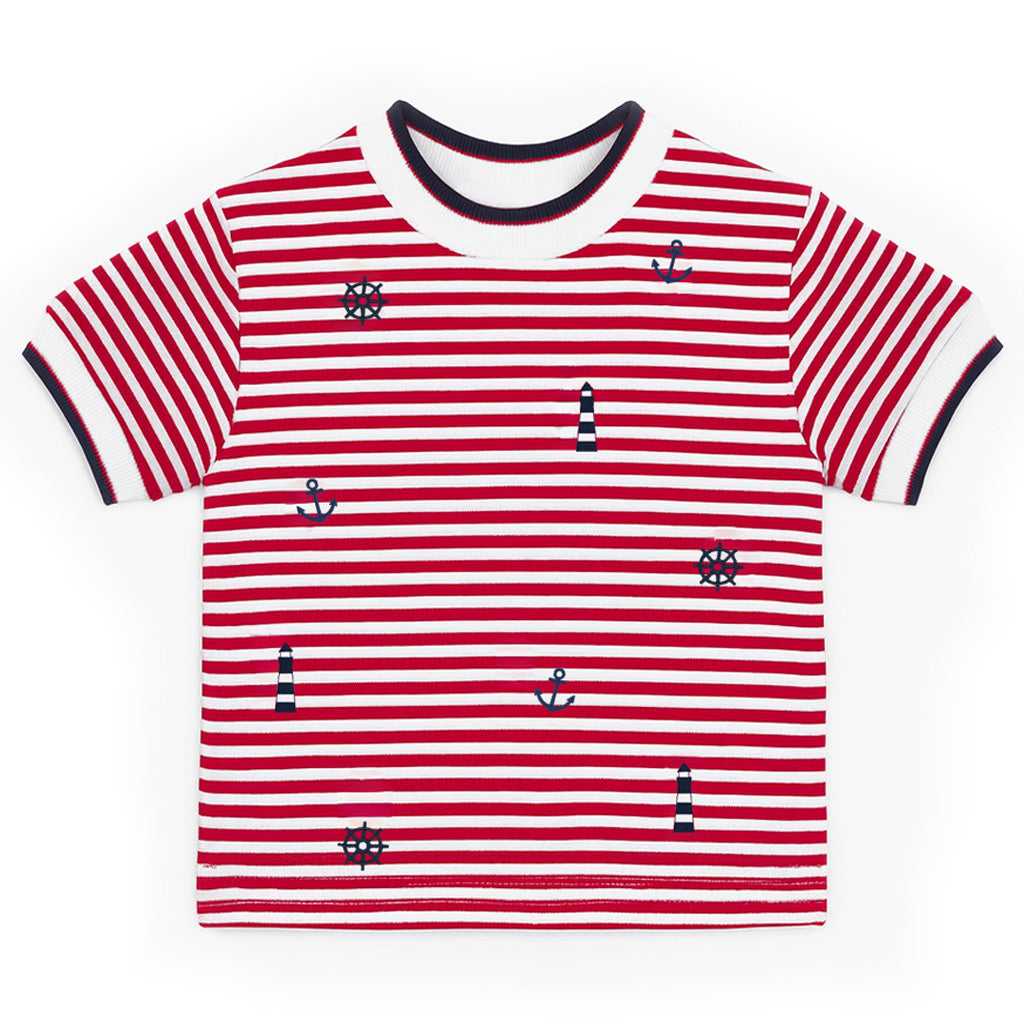 Stripe Knit Tshirt With Nautical Embroidery