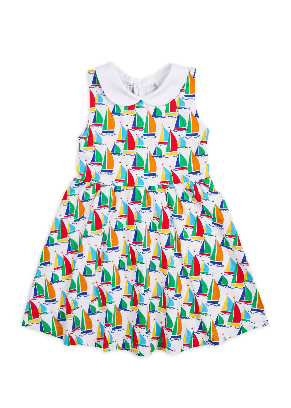 front view of twirl dress with sailboats