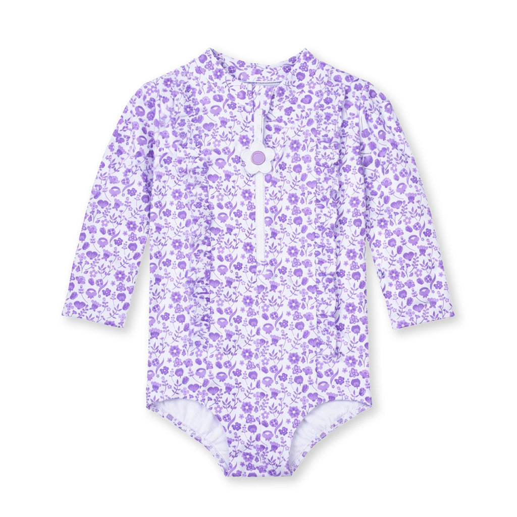 Floral Print One Piece Rashguard with Ruffles