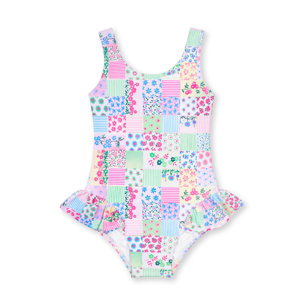 Patchwork Floral Hip Ruffle Swimsuit