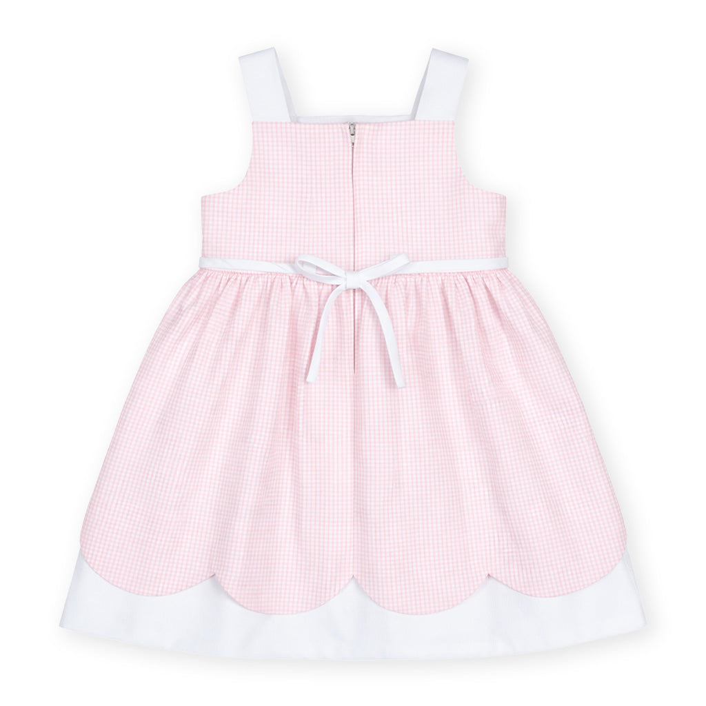 Seersucker Check Dress with Flowers & Bunny
