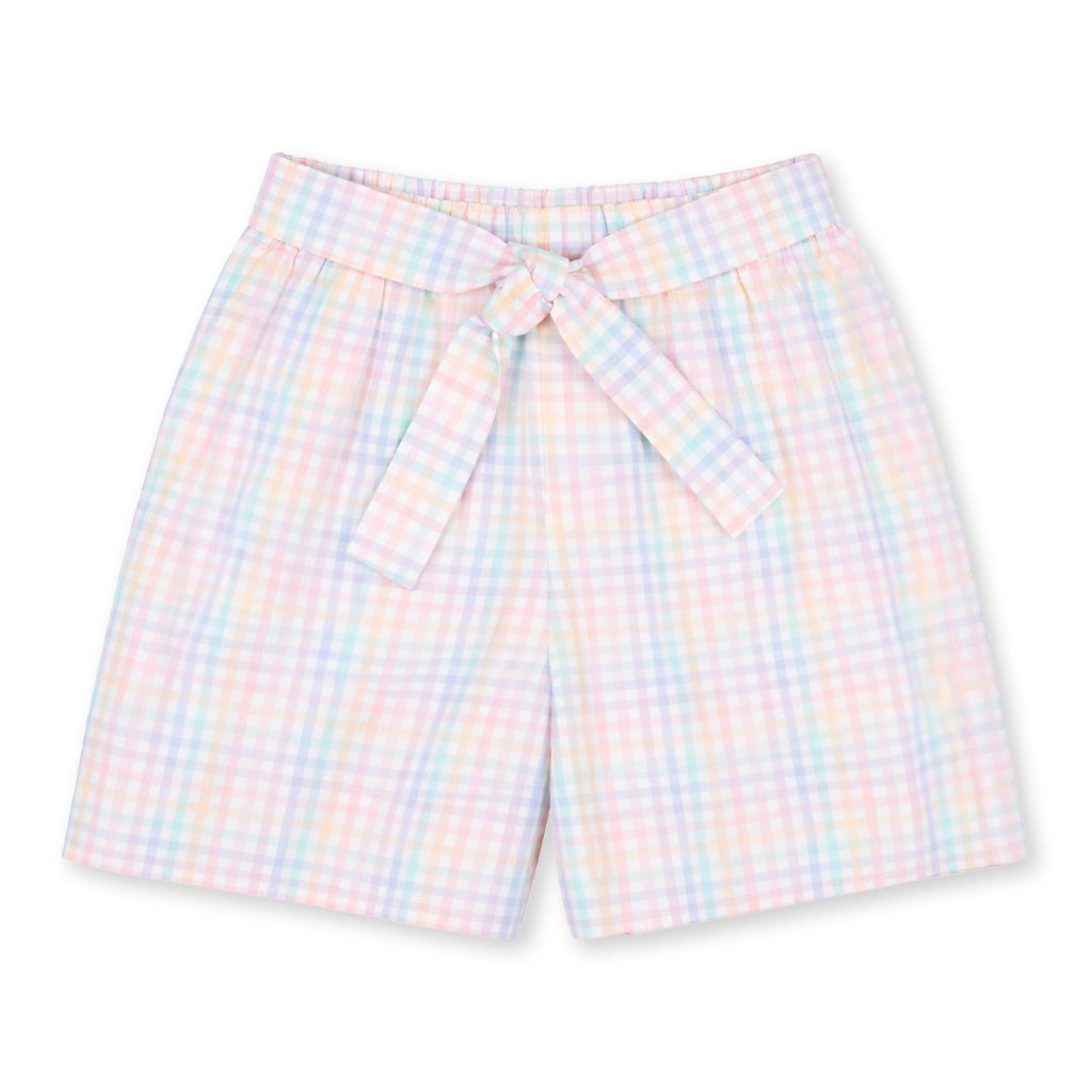 Plaid Seersucker Shorts With Waist Tie