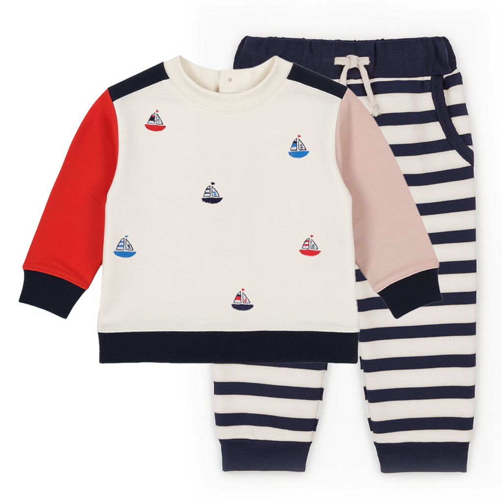 French Terry Knit Set With Sailboats
