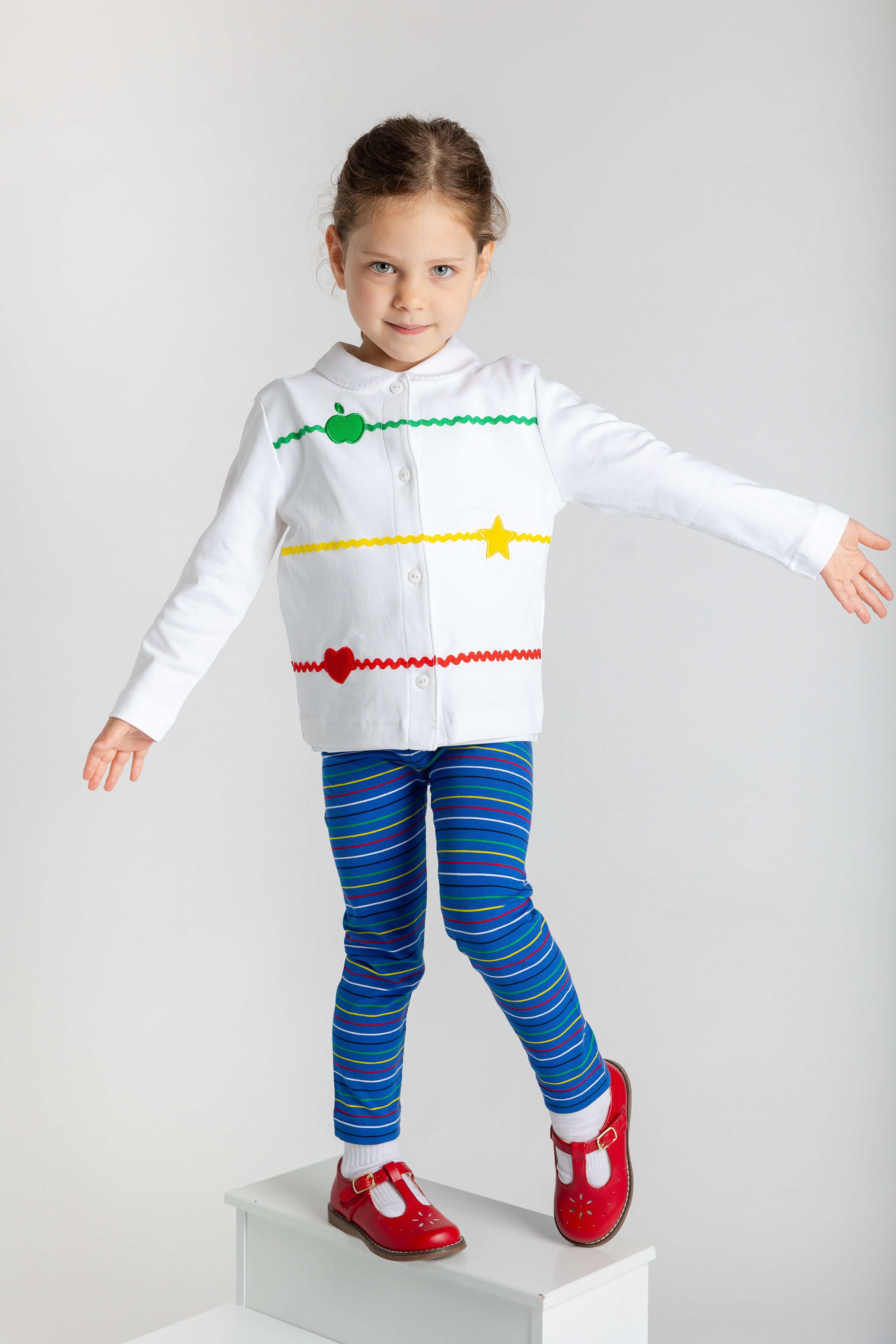 Knit Cardigan With Apple, Star, & Heart