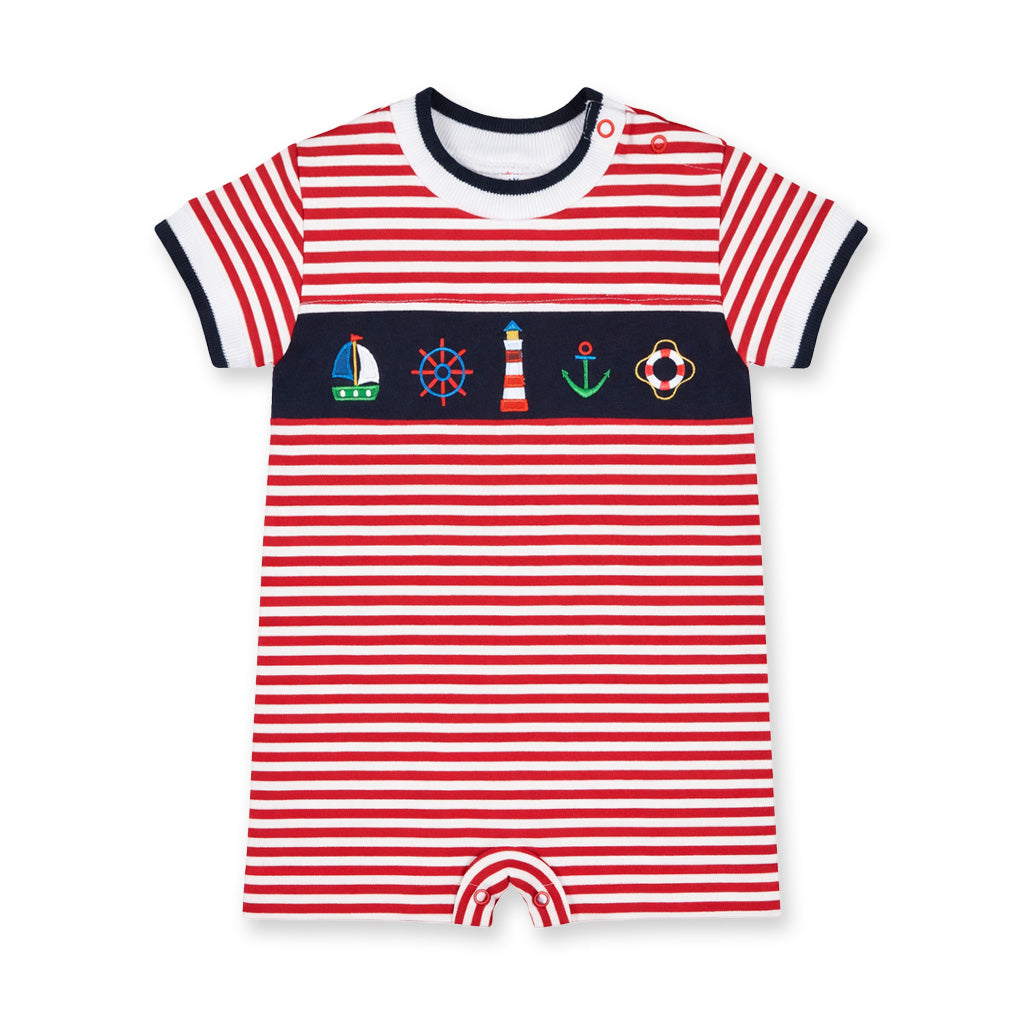 Stripe Knit Shortall With Nautical Applique