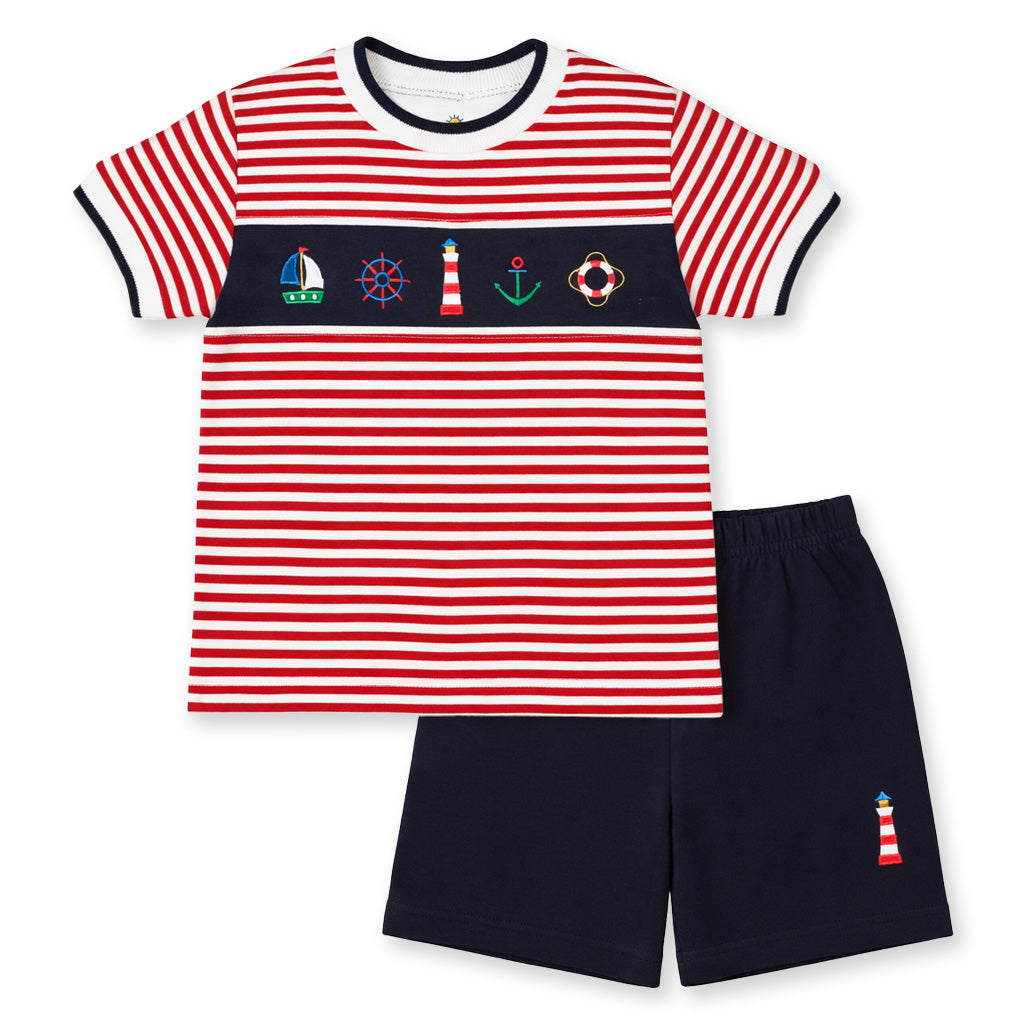 Knit Short Set With Nautical Appliqué