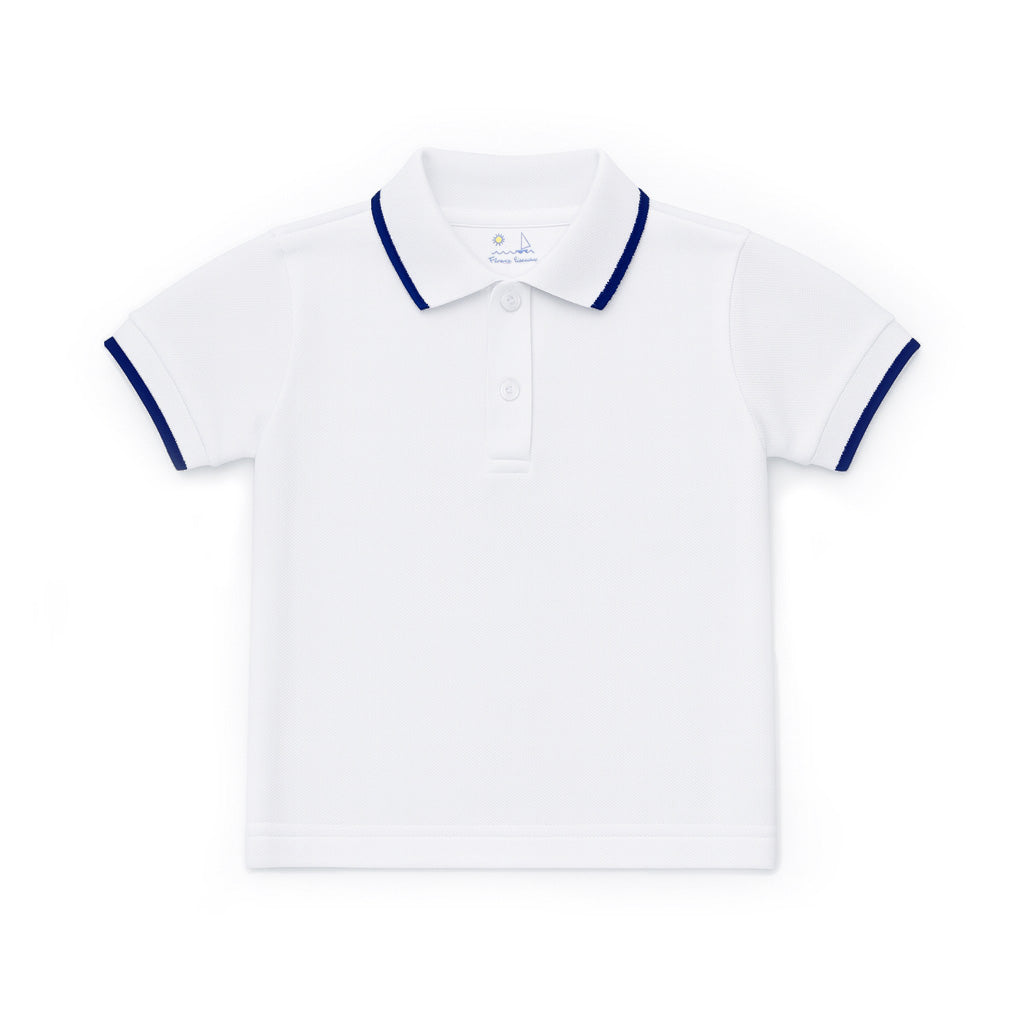 White Polo Shirt With Navy Tipping
