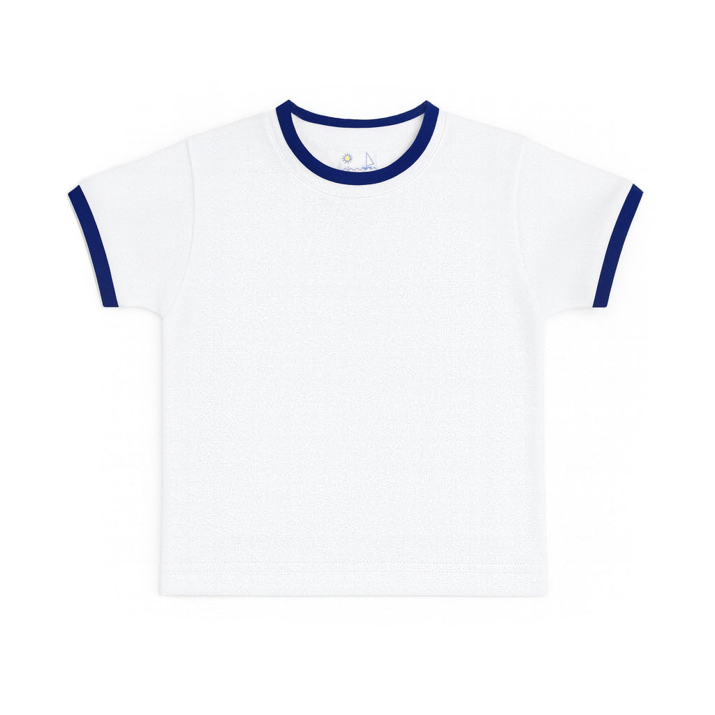 White T-Shirt With Navy Tipping