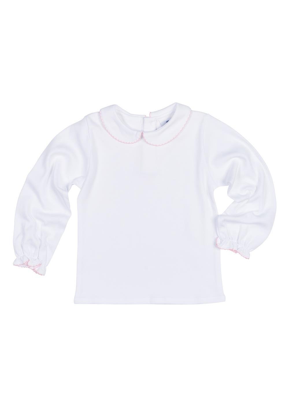 Knit Long Sleeve Blouse With Pink Picot