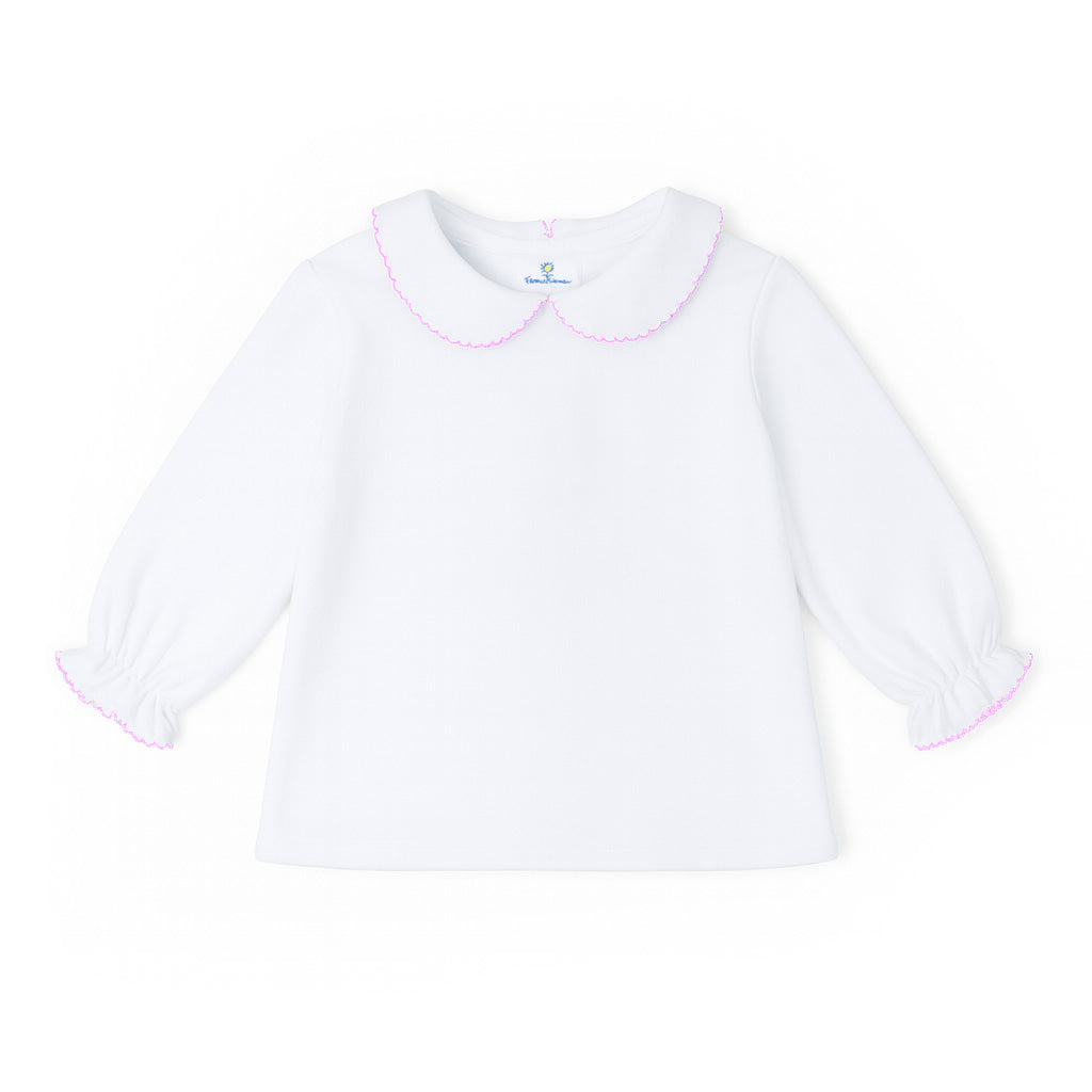 Knit Long Sleeve Blouse With Pink Picot